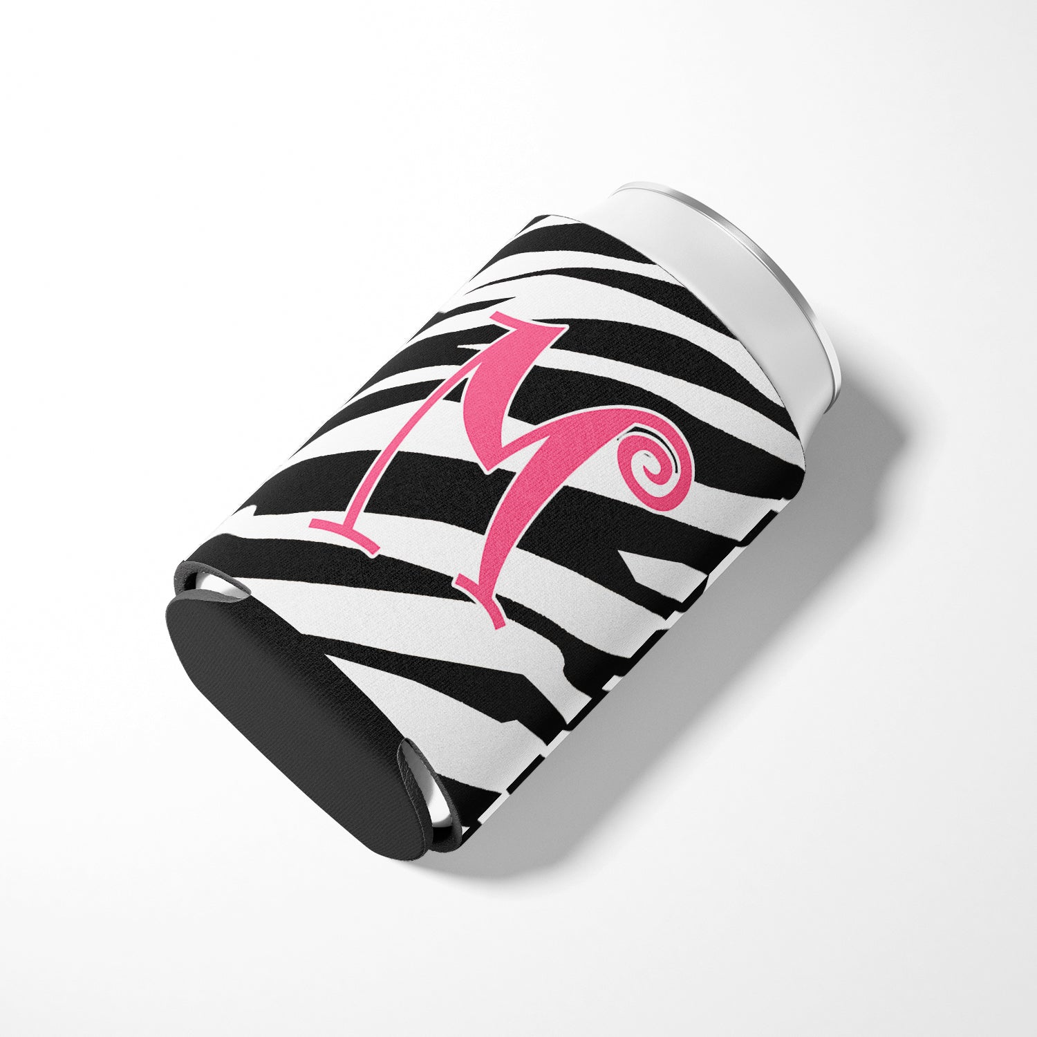 Letter M Initial Monogram - Zebra Stripe and Pink Can or Bottle Beverage Insulator Hugger.