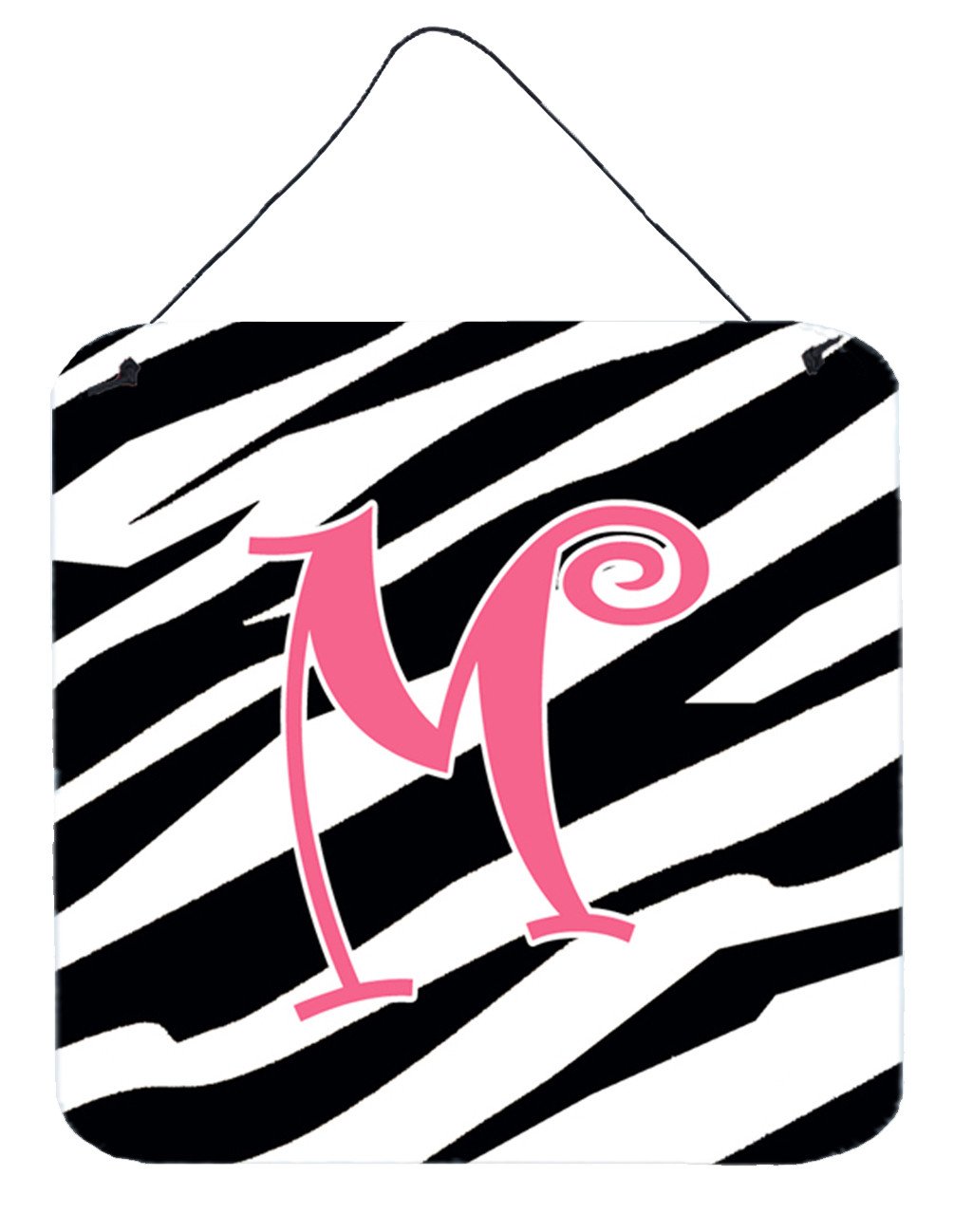 Letter M Initial  Zebra Stripe and Pink Wall or Door Hanging Prints by Caroline&#39;s Treasures