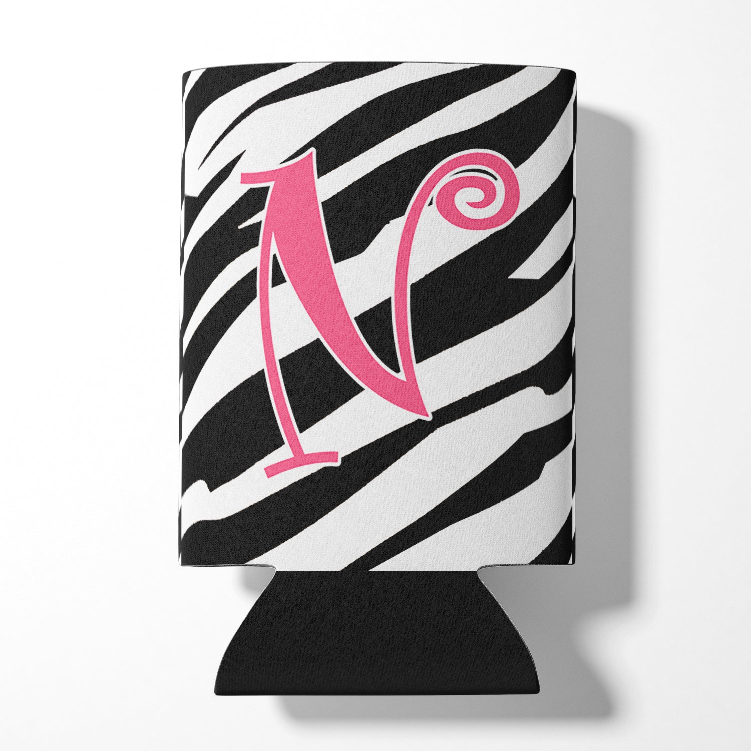 Letter N Initial Monogram - Zebra Stripe and Pink Can or Bottle Beverage Insulator Hugger.