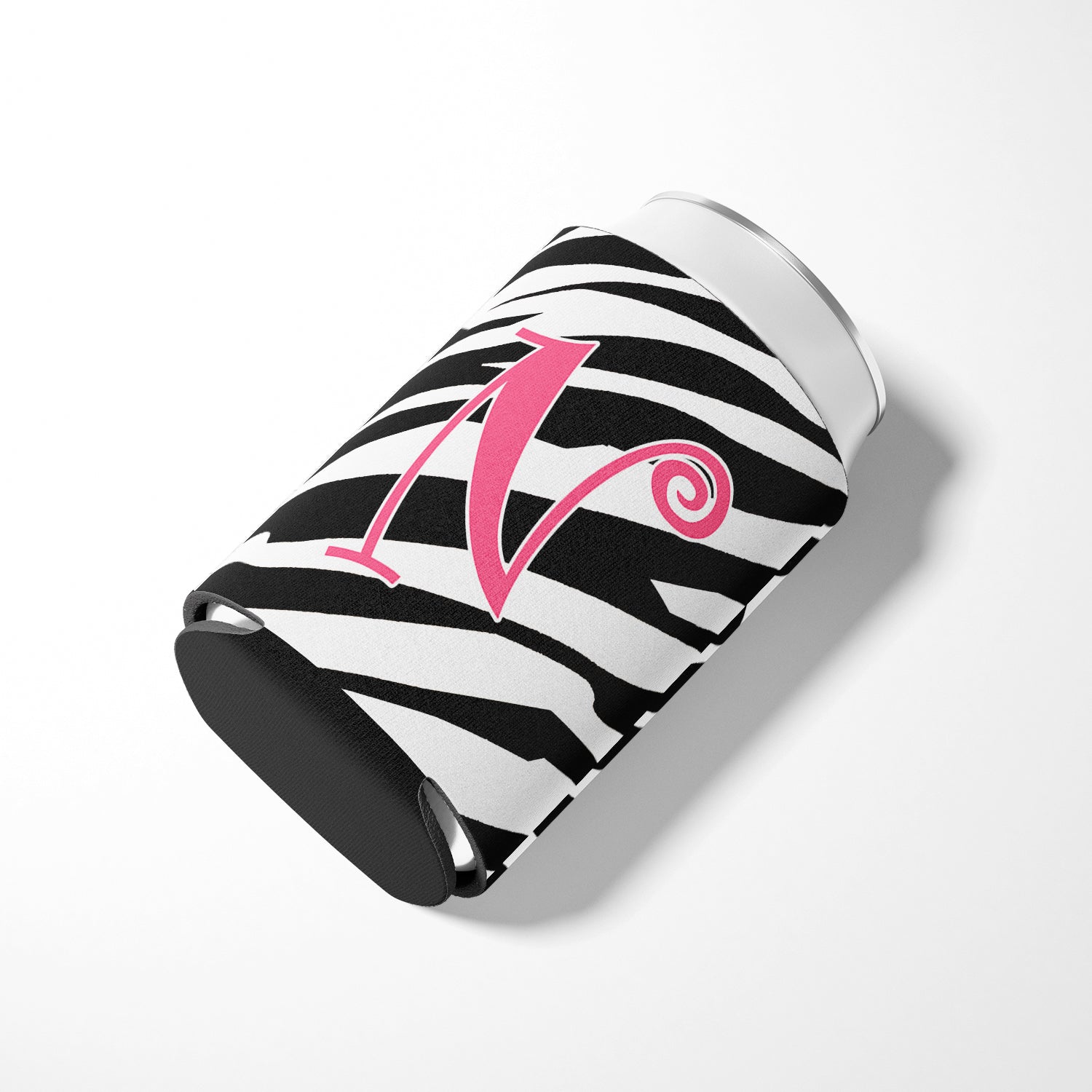 Letter N Initial Monogram - Zebra Stripe and Pink Can or Bottle Beverage Insulator Hugger.