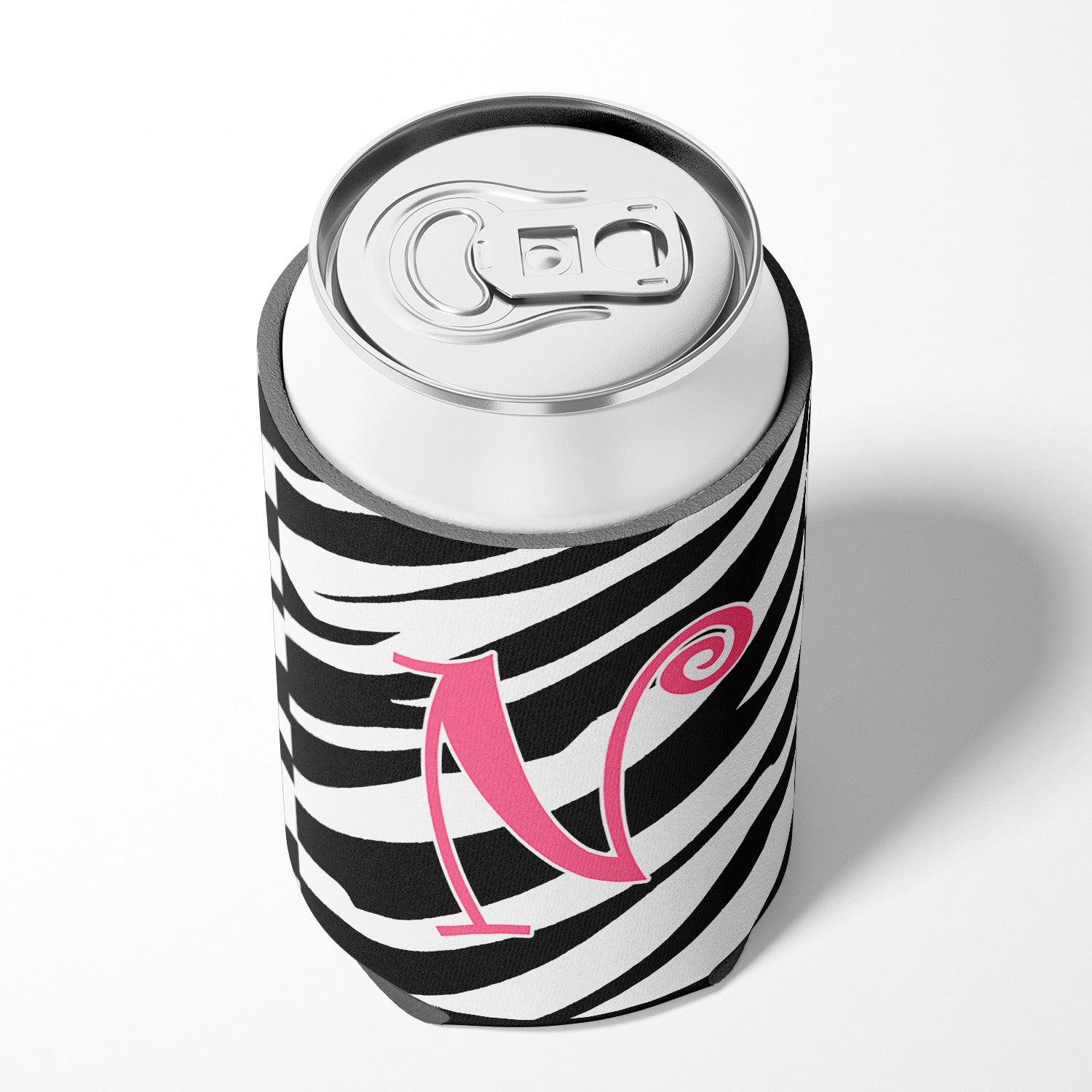 Letter N Initial Monogram - Zebra Stripe and Pink Can or Bottle Beverage Insulator Hugger