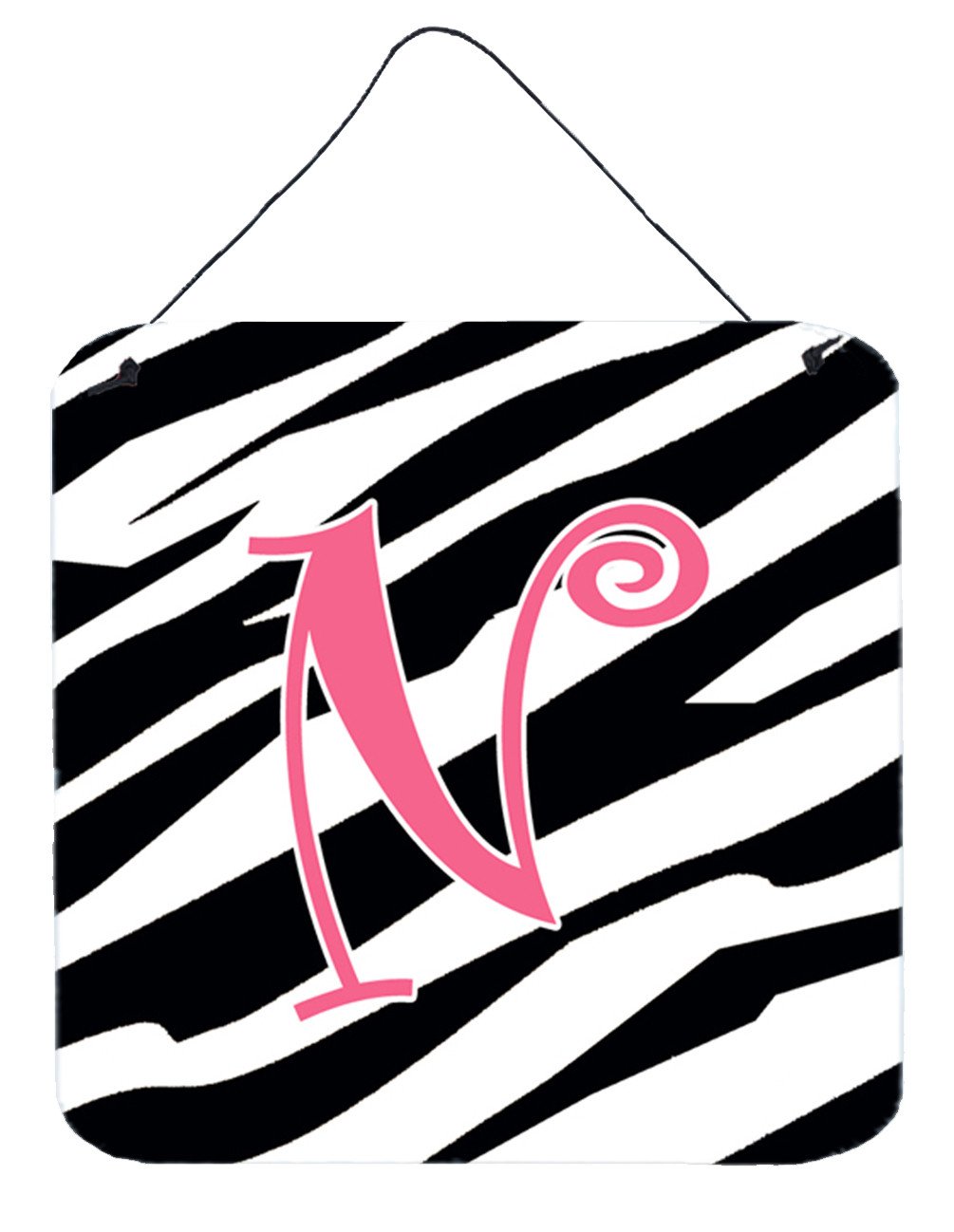 Letter N Initial Zebra Stripe and Pink Wall or Door Hanging Prints by Caroline&#39;s Treasures