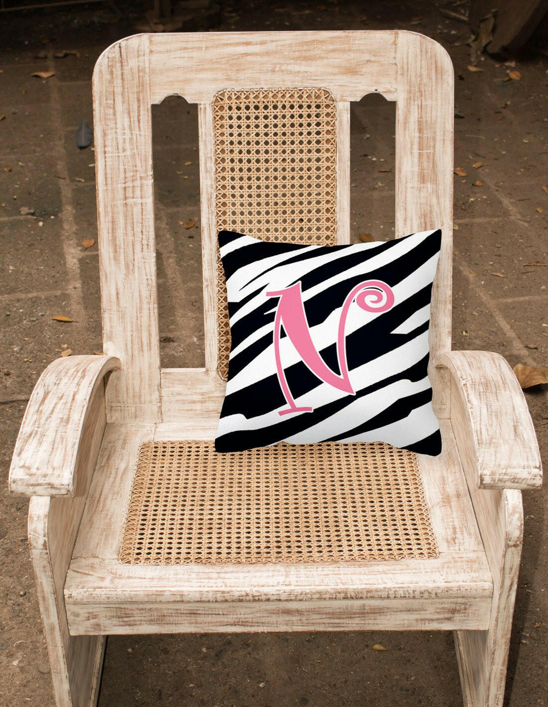Monogram Initial N Zebra Stripe and Pink Decorative Canvas Fabric Pillow CJ1037 - the-store.com