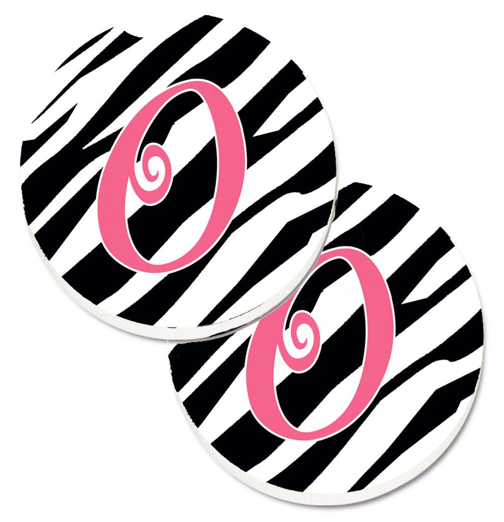 Monogram Initial O Zebra Stripe and Pink  Set of 2 Cup Holder Car Coasters CJ1037-OCARC by Caroline&#39;s Treasures