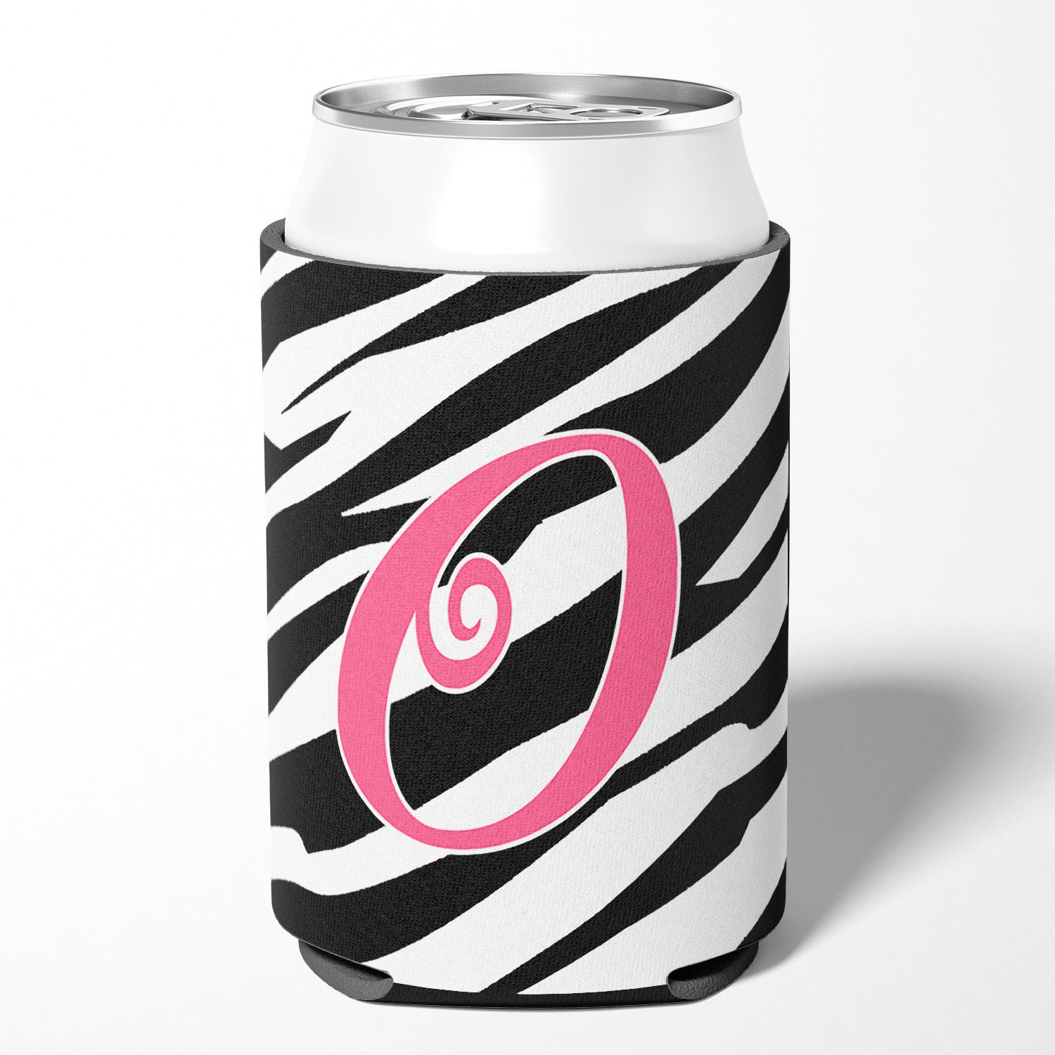 Letter O Initial Monogram - Zebra Stripe and Pink Can or Bottle Beverage Insulator Hugger
