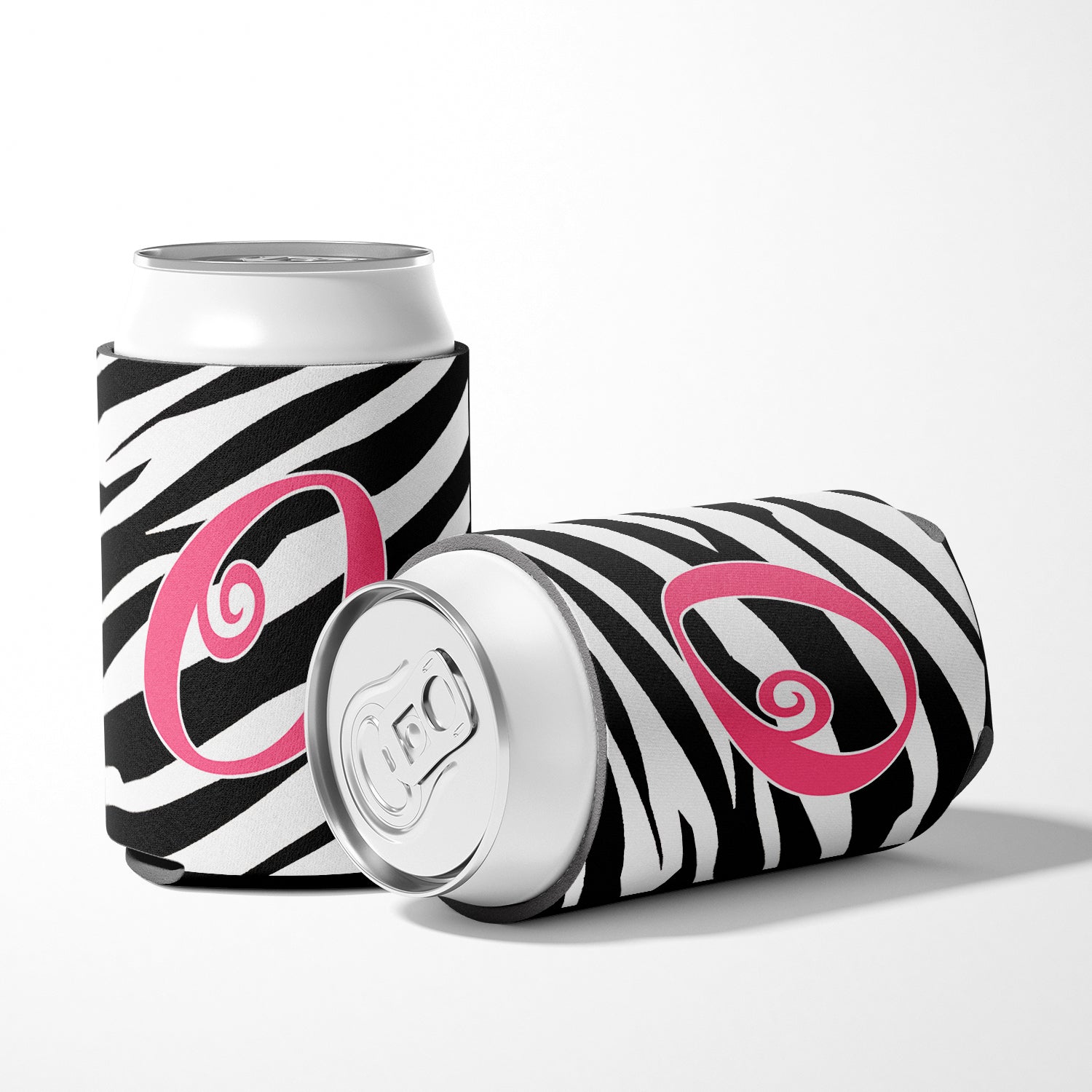 Letter O Initial Monogram - Zebra Stripe and Pink Can or Bottle Beverage Insulator Hugger