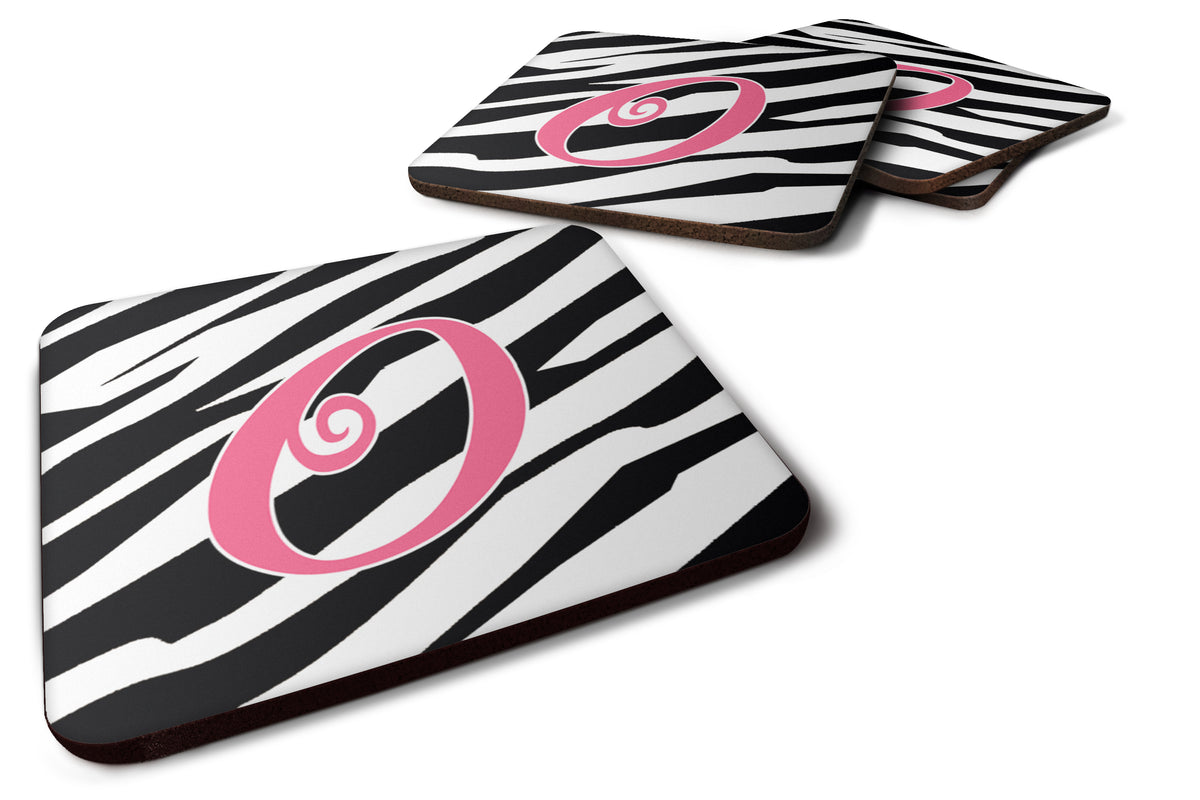 Set of 4 Monogram - Zebra Stripe and Pink Foam Coasters Initial Letter O - the-store.com
