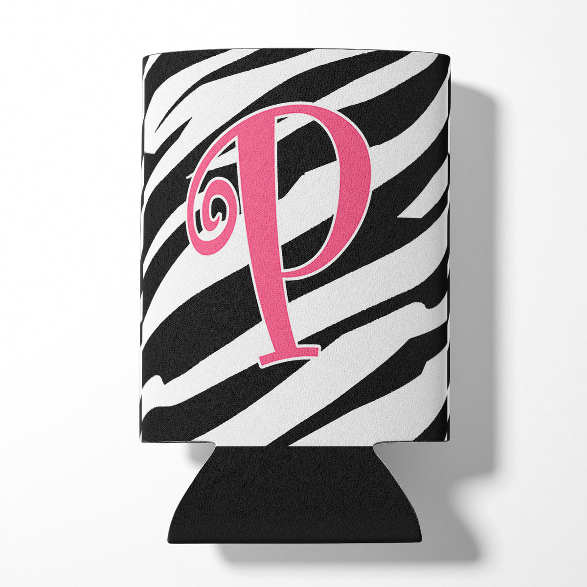 Letter P Initial Monogram - Zebra Stripe and Pink Can or Bottle Beverage Insulator Hugger.