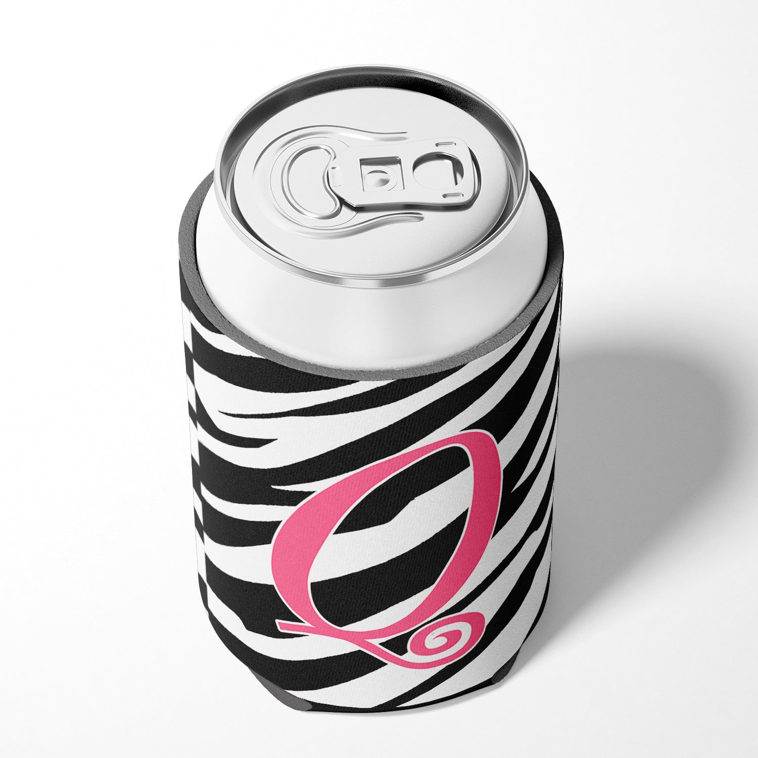 Letter Q Initial Monogram - Zebra Stripe and Pink Can or Bottle Beverage Insulator Hugger