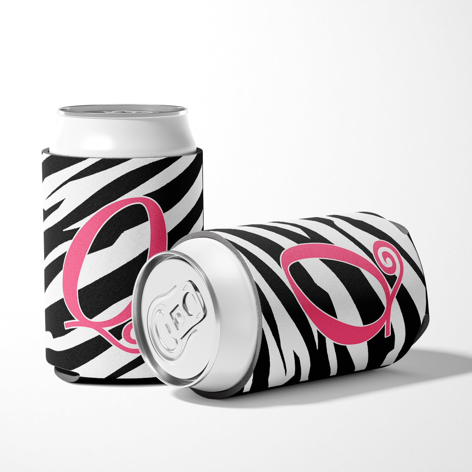 Letter Q Initial Monogram - Zebra Stripe and Pink Can or Bottle Beverage Insulator Hugger