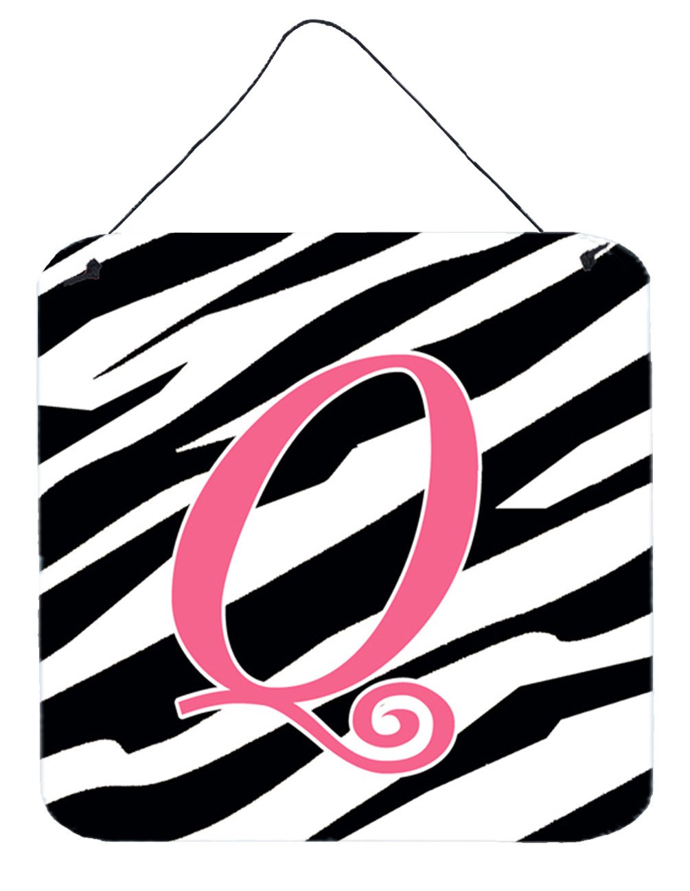Letter Q Initial  Zebra Stripe and Pink Wall or Door Hanging Prints by Caroline&#39;s Treasures