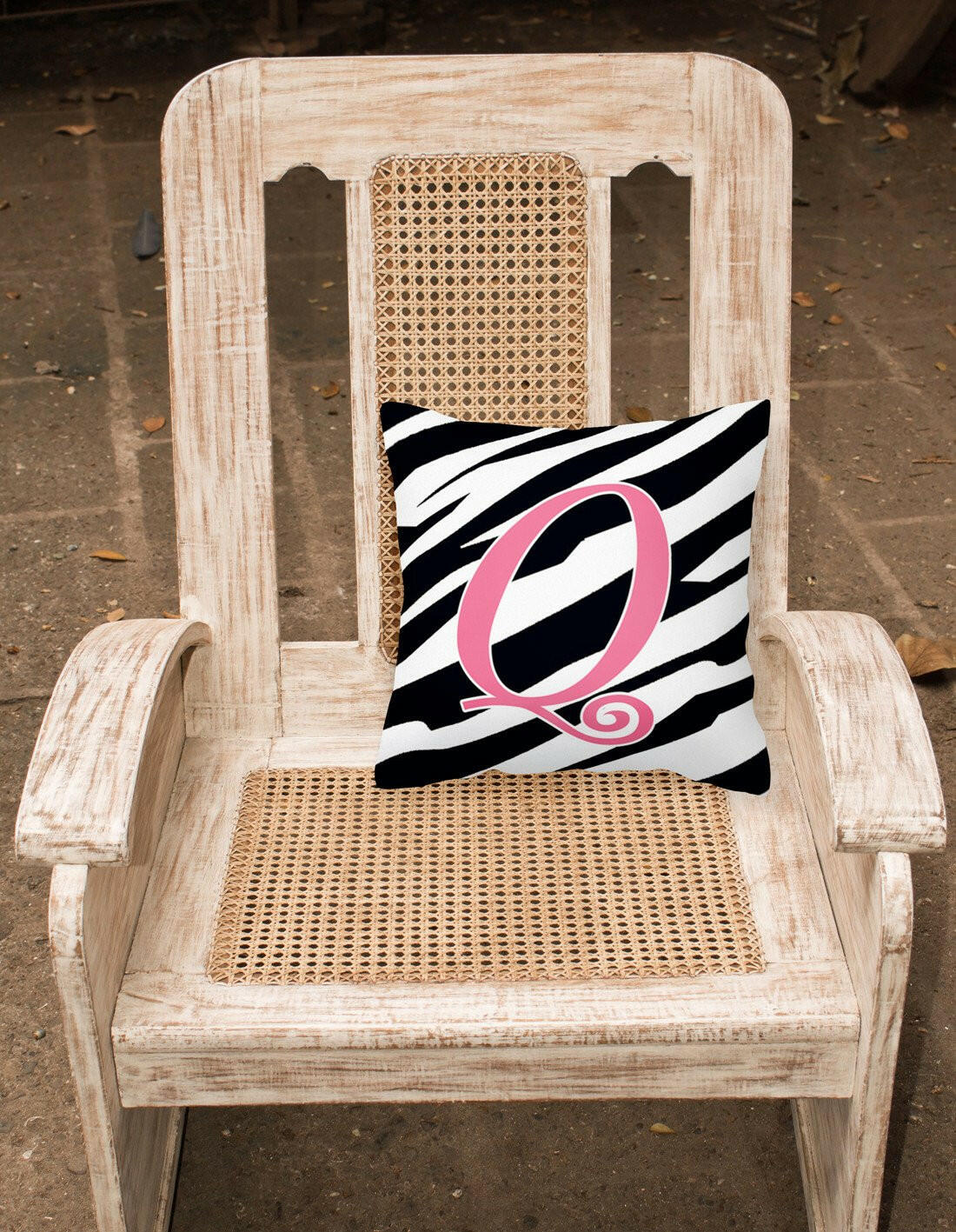 Monogram Initial Q Zebra Stripe and Pink Decorative Canvas Fabric Pillow CJ1037 - the-store.com