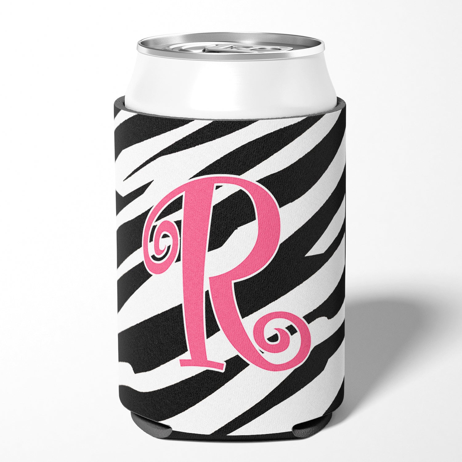 Lettre R monogramme initial - Zebra Stripe et Pink Can ou Bottle Beverage Insulator Hugger
