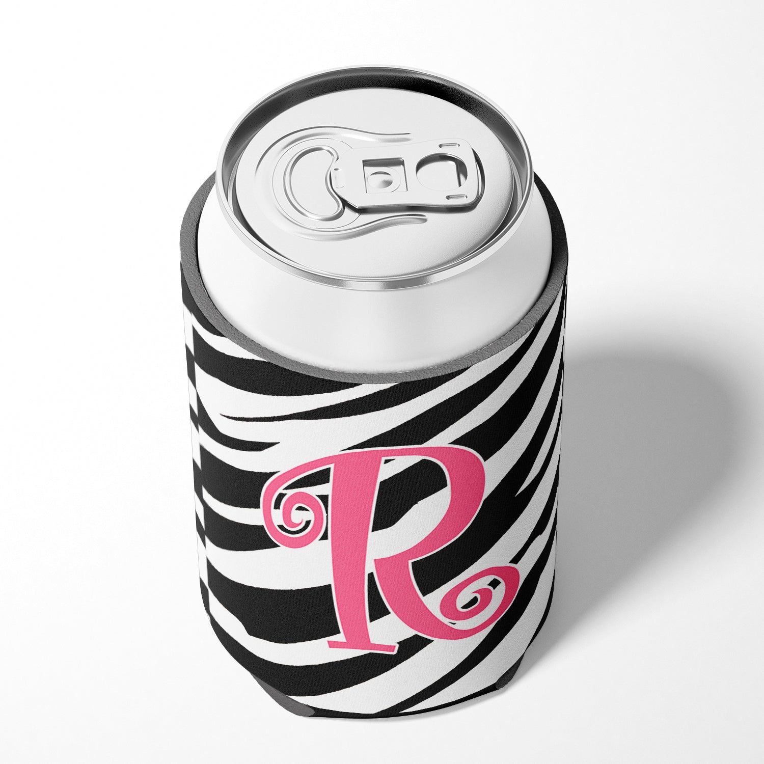 Letter R Initial Monogram - Zebra Stripe and Pink Can or Bottle Beverage Insulator Hugger