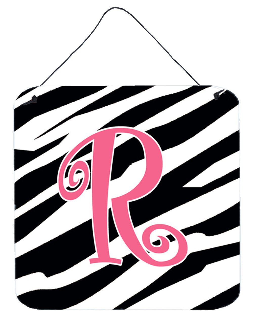 Letter R Initial  Zebra Stripe and Pink Wall or Door Hanging Prints by Caroline&#39;s Treasures