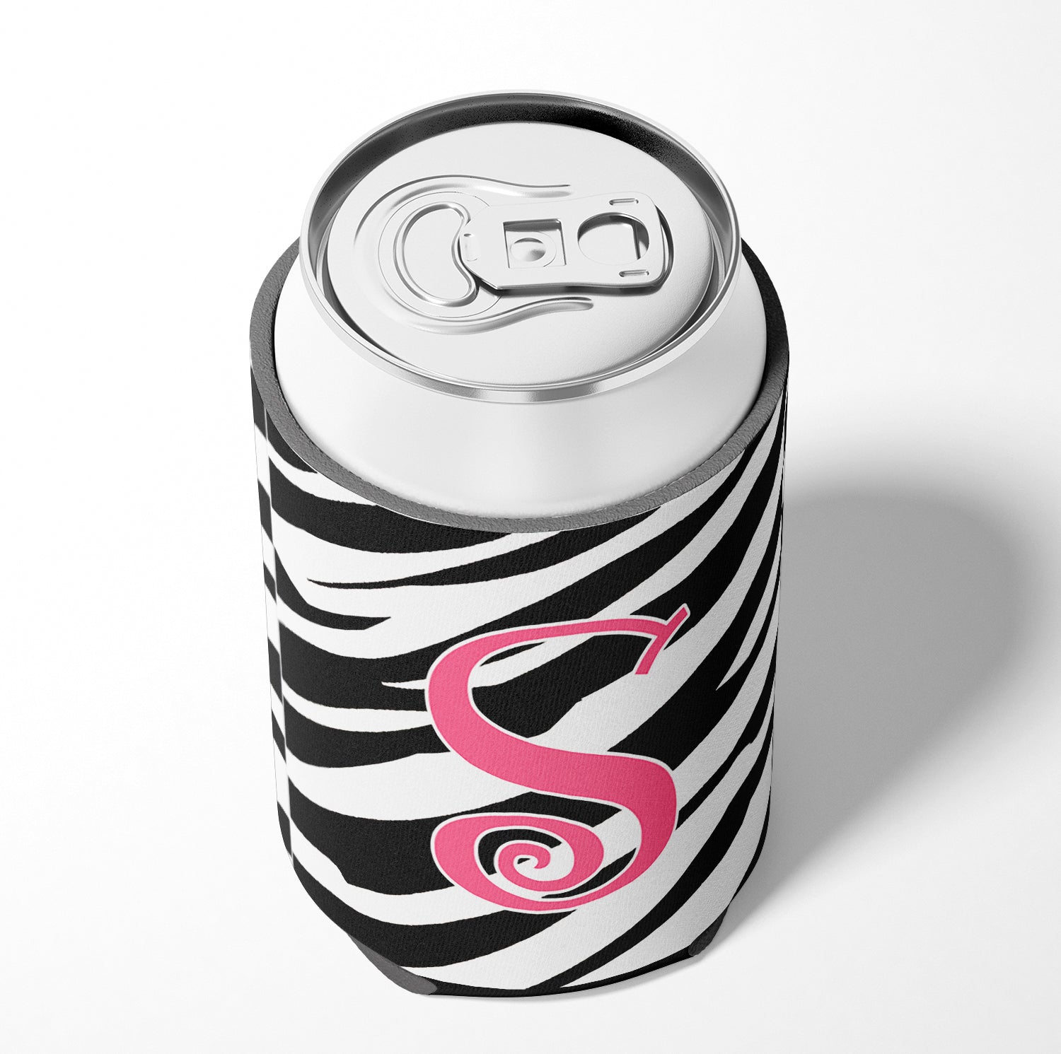 Monogramme initial de la lettre S - Zebra Stripe et Pink Can or Bottle Beverage Insulator Hugger