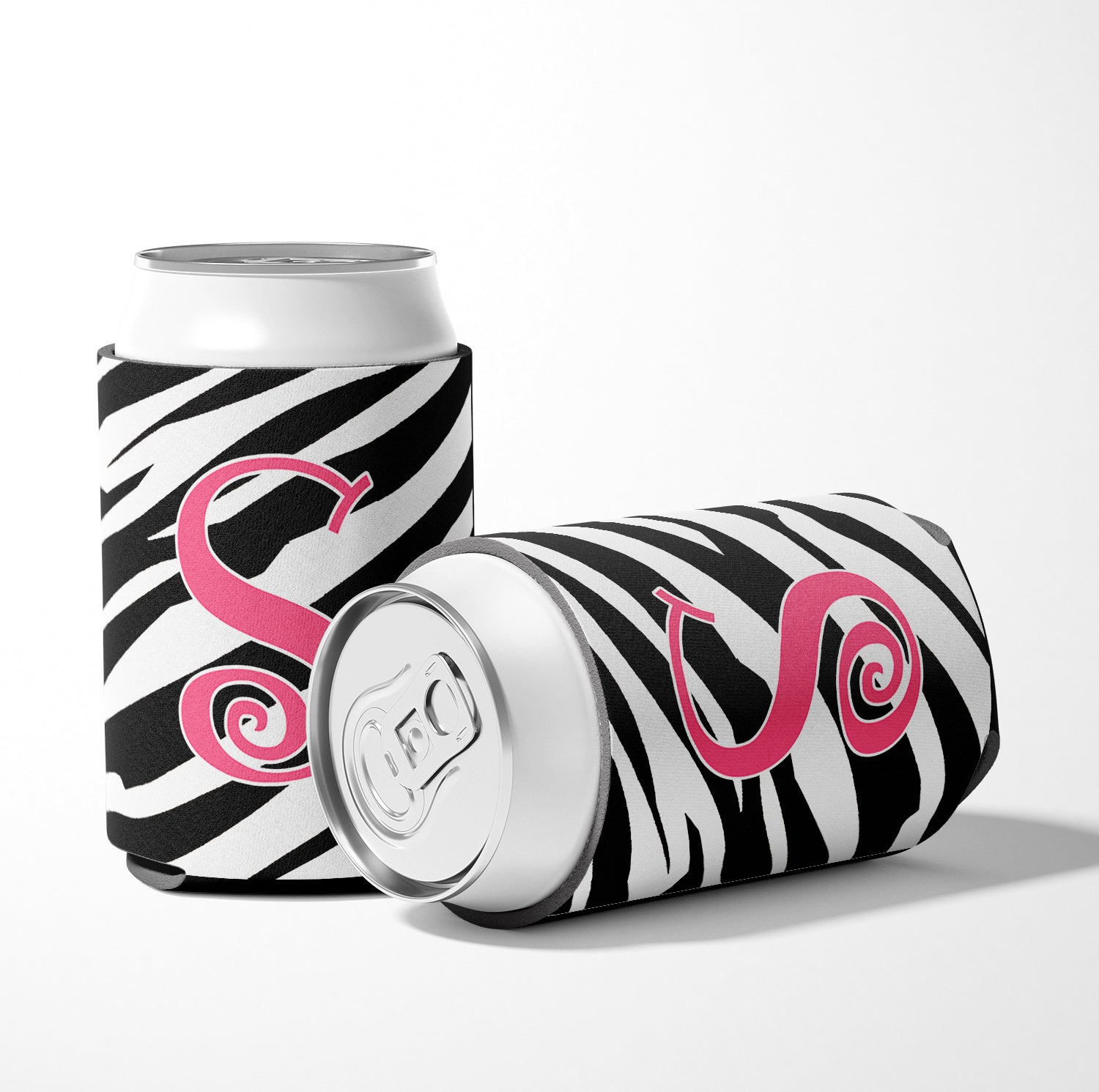 Letter S Initial Monogram - Zebra Stripe and Pink Can or Bottle Beverage Insulator Hugger.