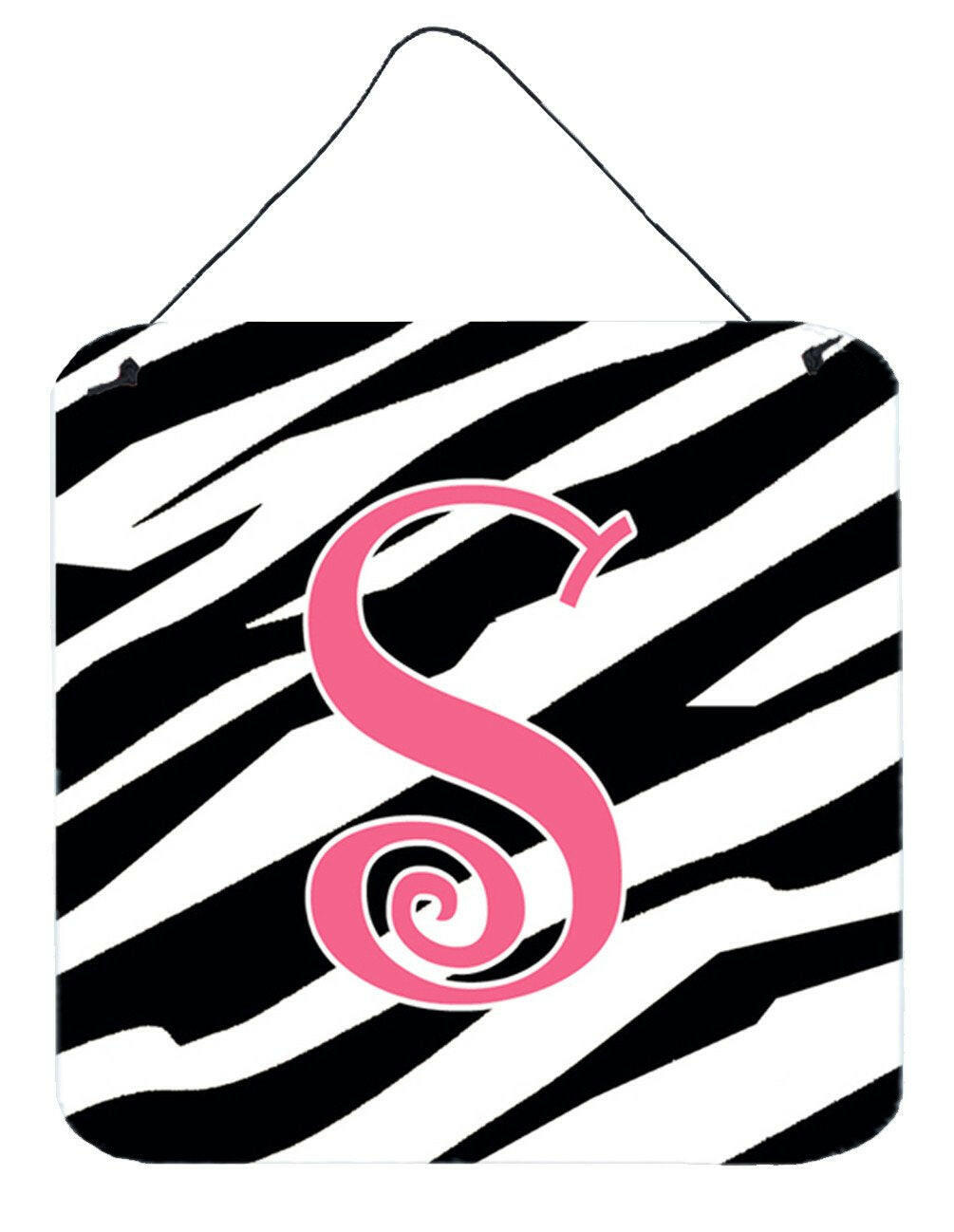 Letter S Initial Zebra Stripe and Pink Wall or Door Hanging Prints by Caroline&#39;s Treasures