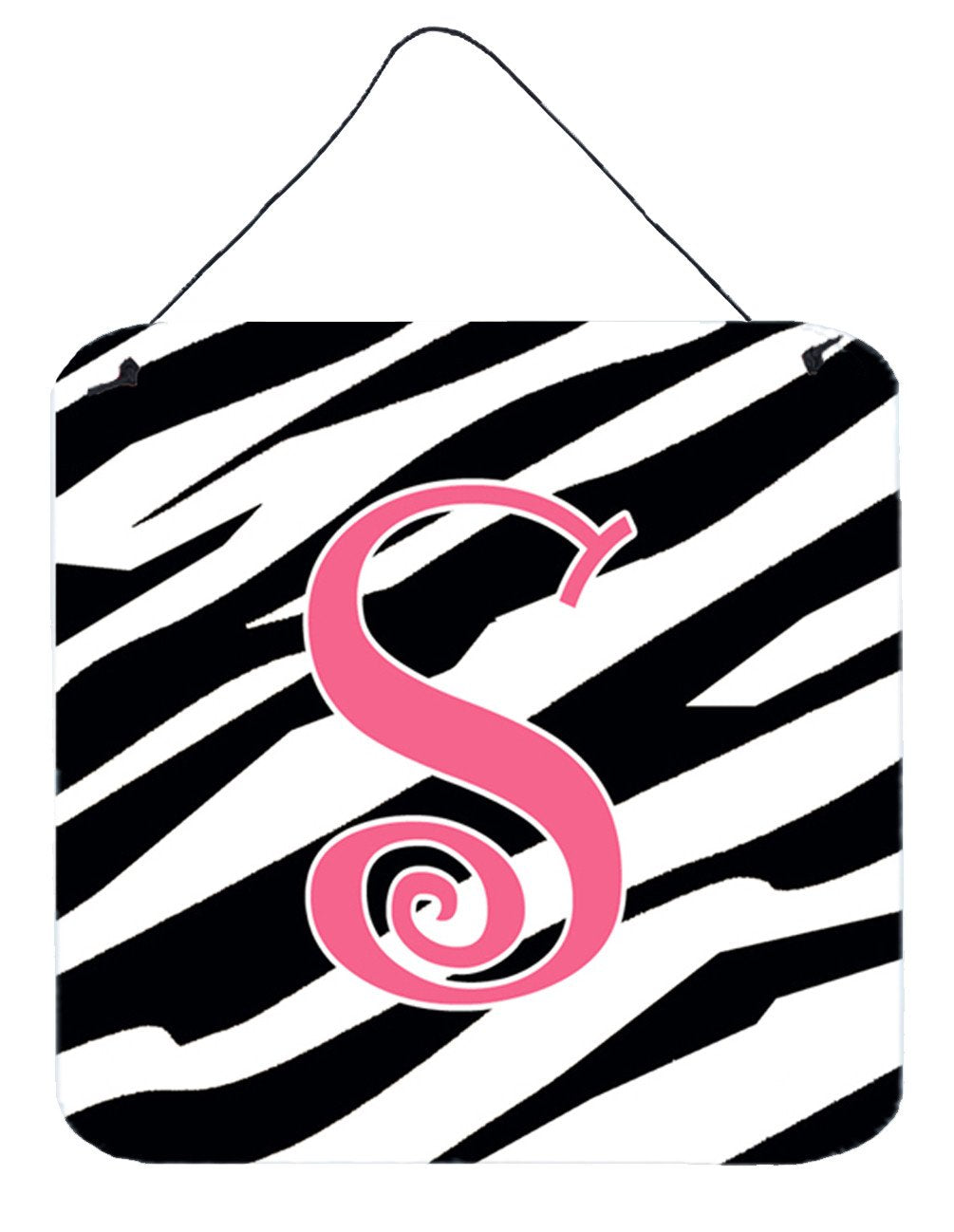 Letter S Initial Zebra Stripe and Pink Wall or Door Hanging Prints by Caroline's Treasures
