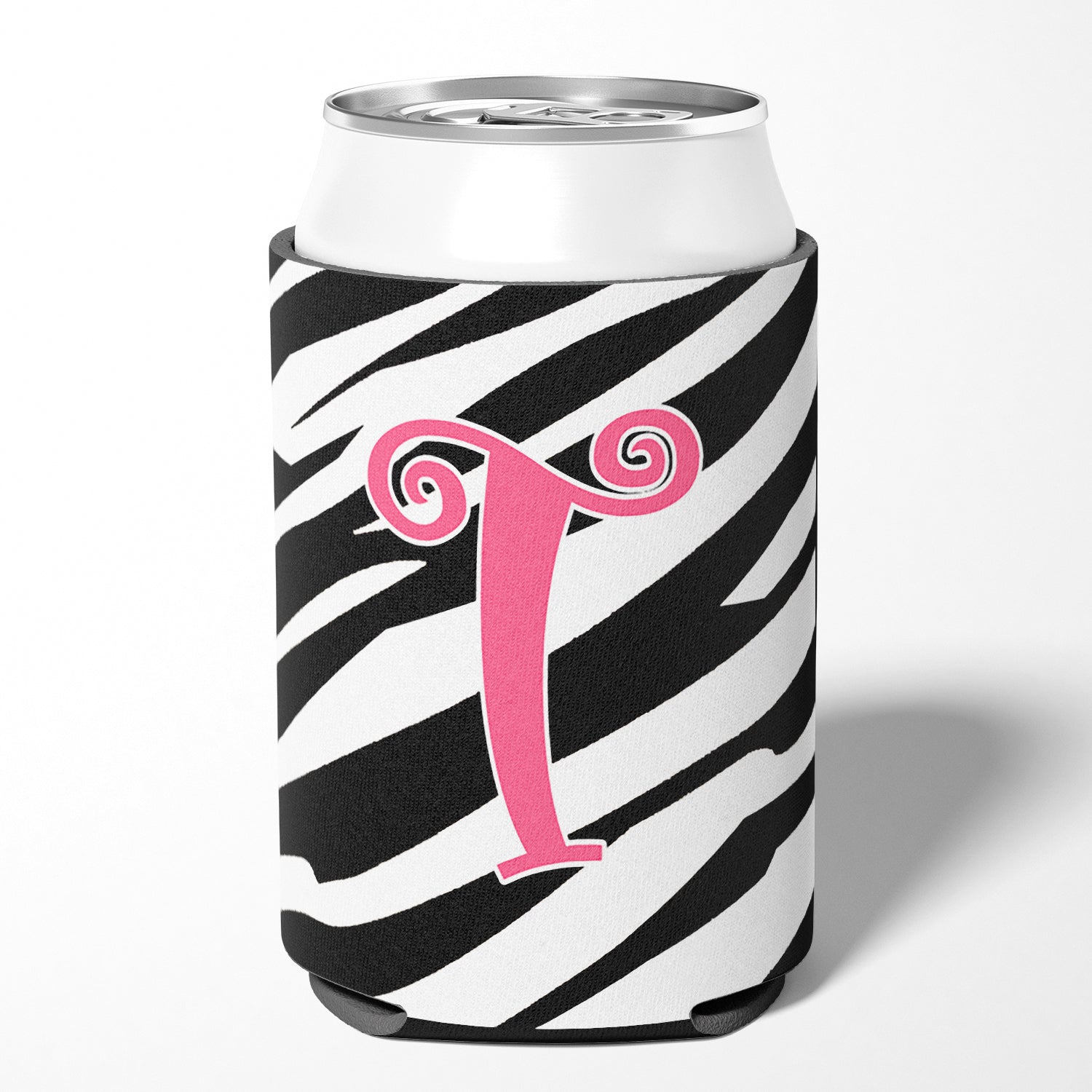 Letter T Initial Monogram - Zebra Stripe and Pink Can or Bottle Beverage Insulator Hugger