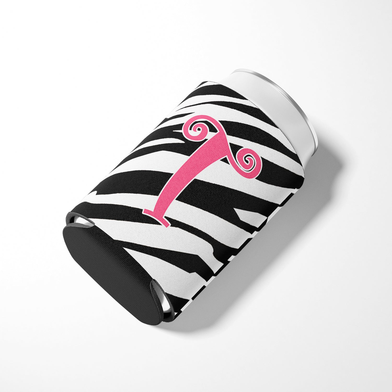 Letter T Initial Monogram - Zebra Stripe and Pink Can or Bottle Beverage Insulator Hugger.
