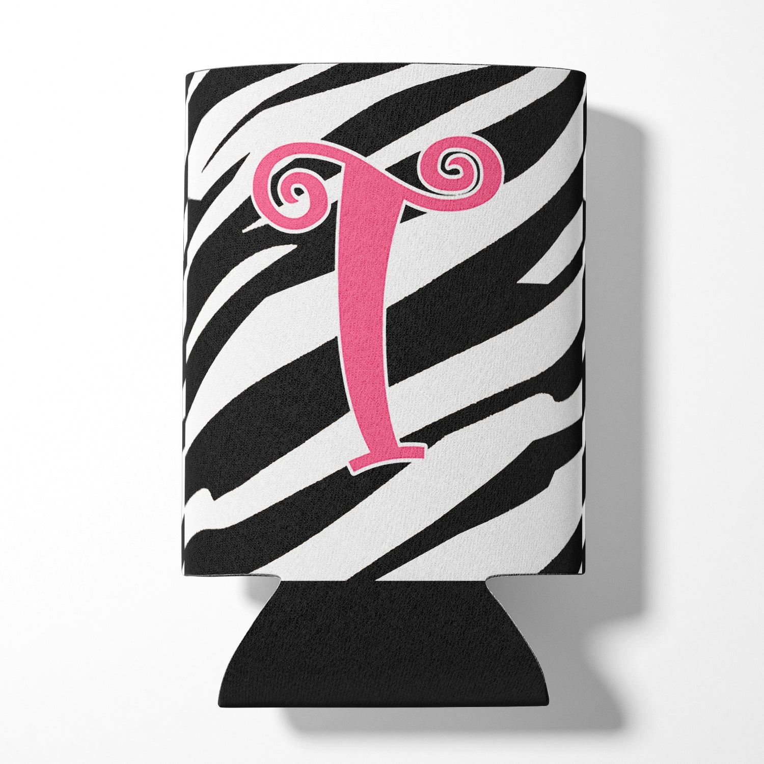 Lettre T monogramme initial - Zebra Stripe et Pink Can ou Bottle Beverage Insulator Hugger