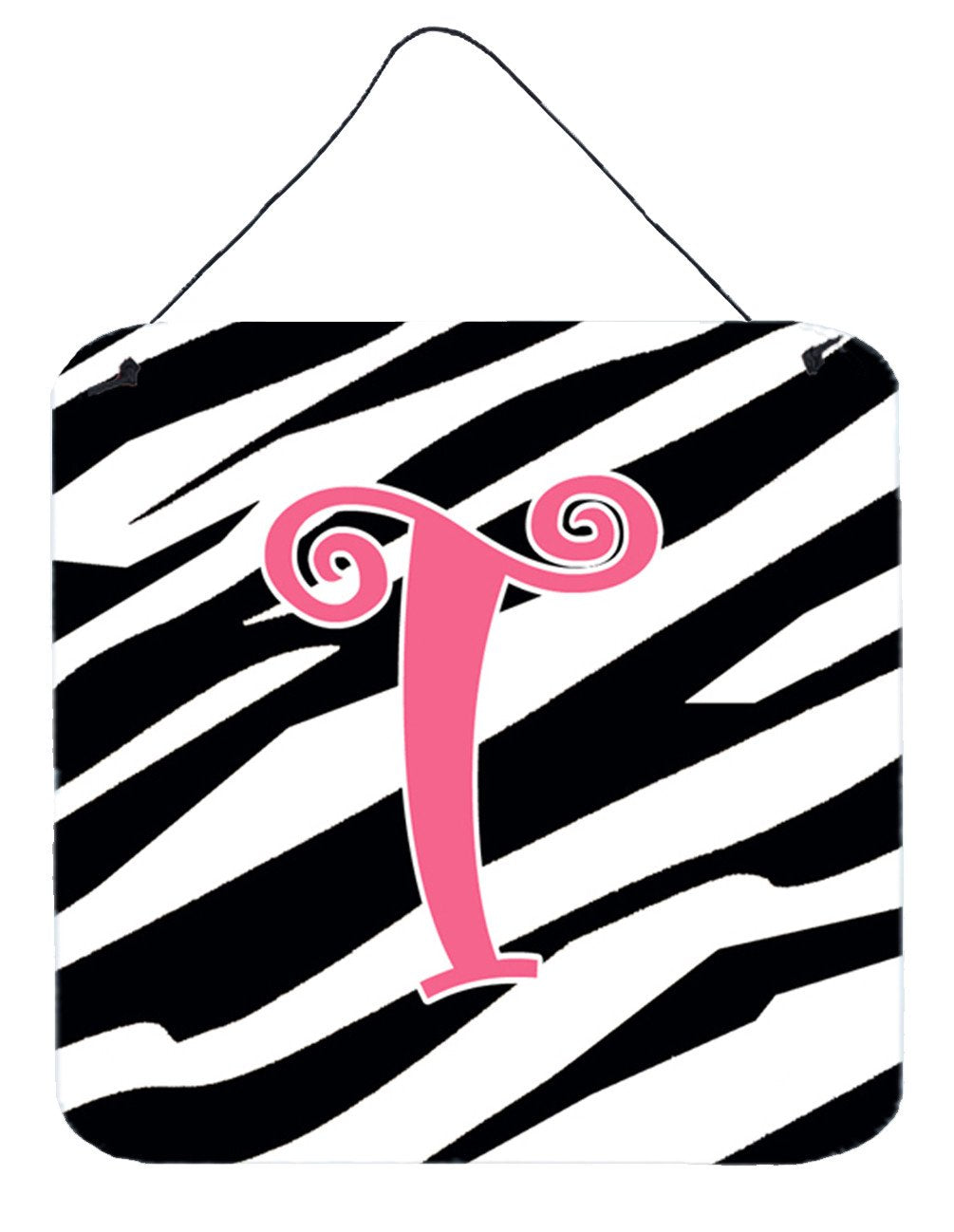 Letter T Initial  Zebra Stripe and Pink Wall or Door Hanging Prints by Caroline&#39;s Treasures