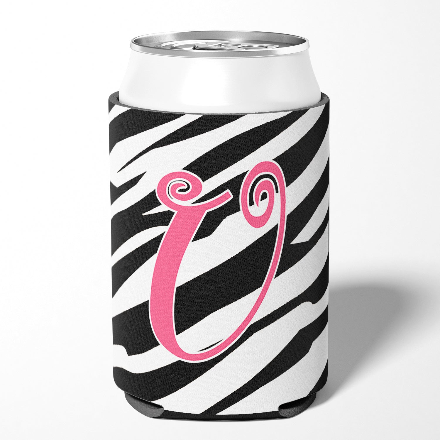 Lettre U monogramme initial - Zebra Stripe et Pink Can ou Bottle Beverage Insulator Hugger