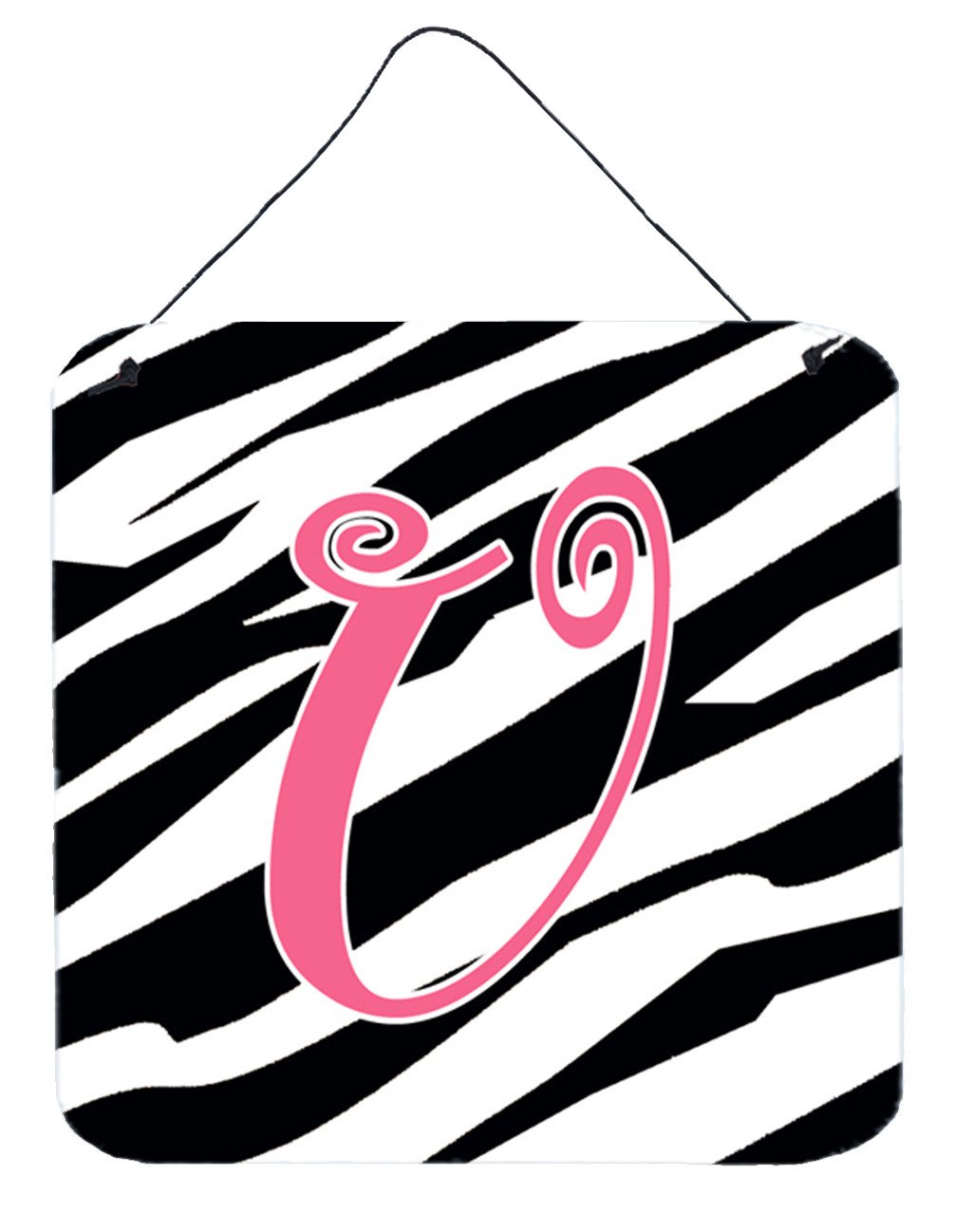 Letter U Initial Zebra Stripe and Pink Wall or Door Hanging Prints by Caroline&#39;s Treasures