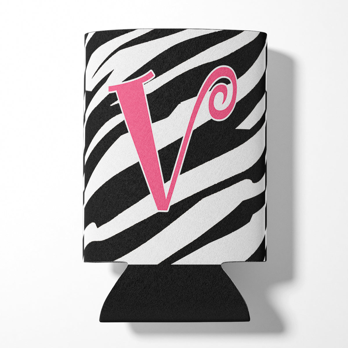 Letter V Initial Monogram - Zebra Stripe and Pink Can or Bottle Beverage Insulator Hugger