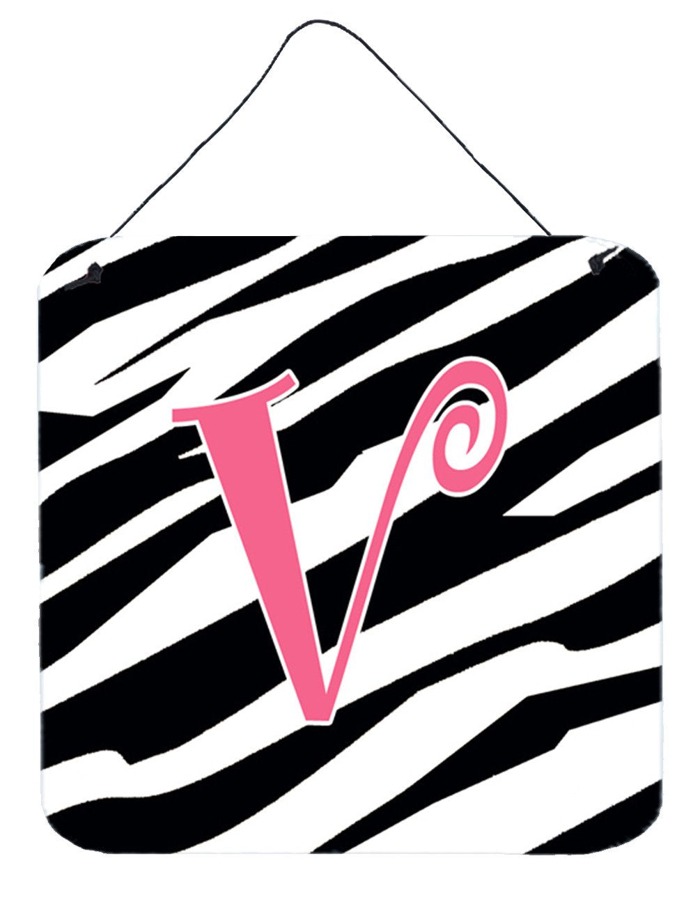 Letter V Initial  Zebra Stripe and Pink Wall or Door Hanging Prints by Caroline&#39;s Treasures
