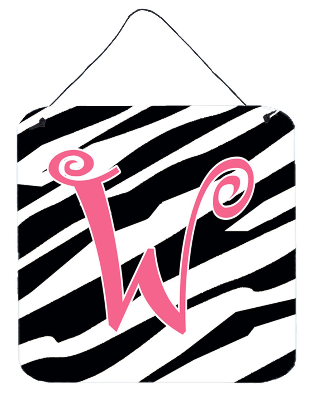 Letter W Initial  Zebra Stripe and Pink Wall or Door Hanging Prints by Caroline&#39;s Treasures