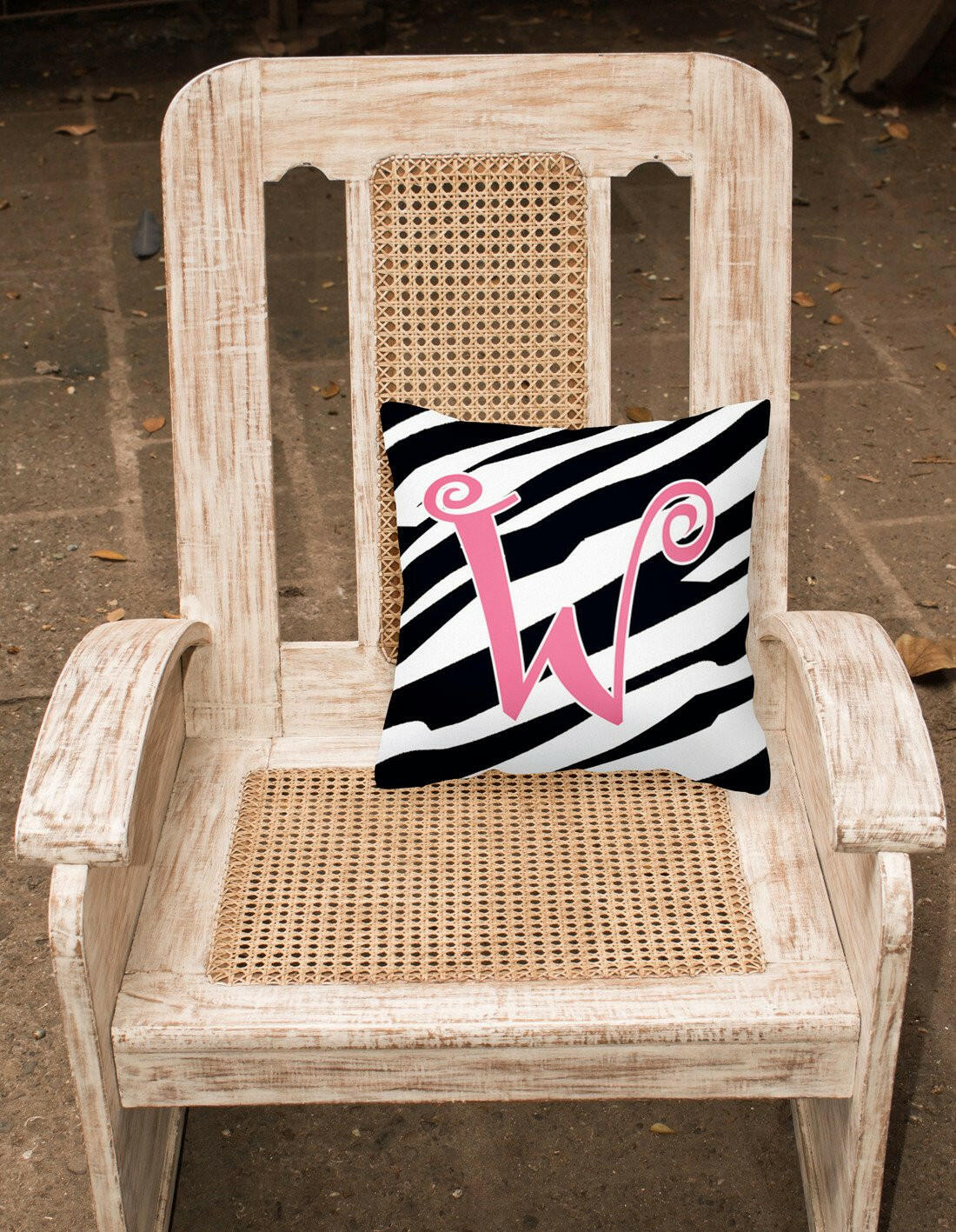 Monogram Initial W Zebra Stripe and Pink Decorative Canvas Fabric Pillow CJ1037 - the-store.com