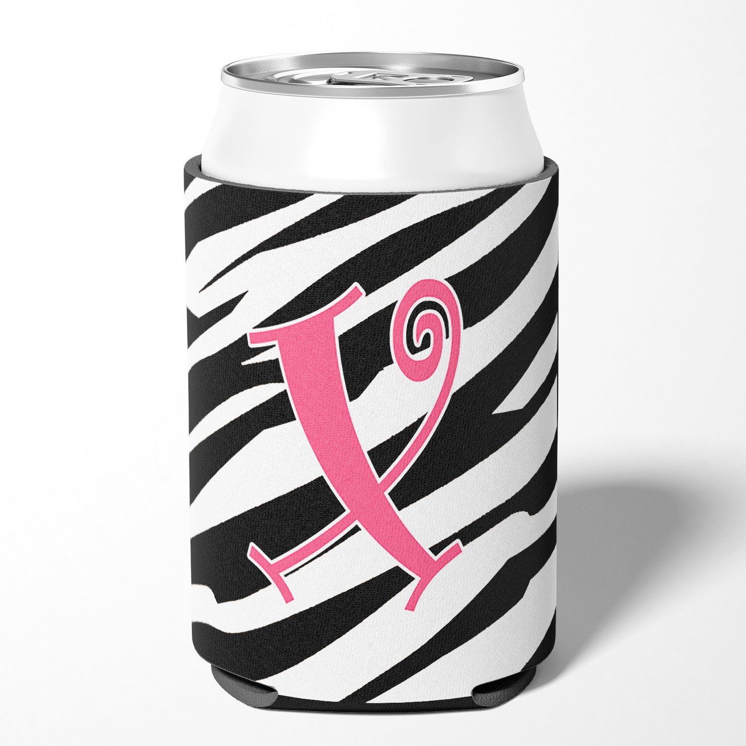 Letter X Initial Monogram - Zebra Stripe and Pink Can or Bottle Beverage Insulator Hugger