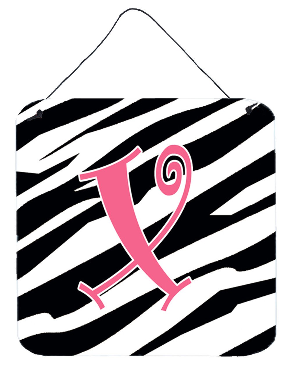 Letter X Initial  Zebra Stripe and Pink Wall or Door Hanging Prints by Caroline&#39;s Treasures