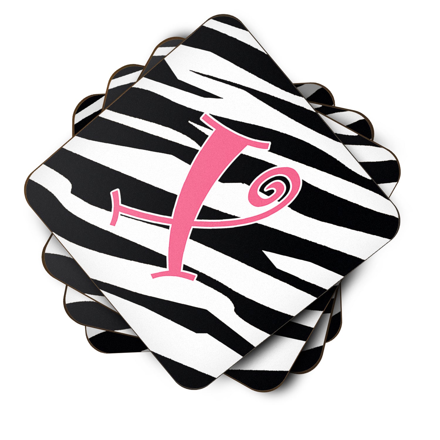 Set of 4 Monogram - Zebra Stripe and Pink Foam Coasters Initial Letter X - the-store.com