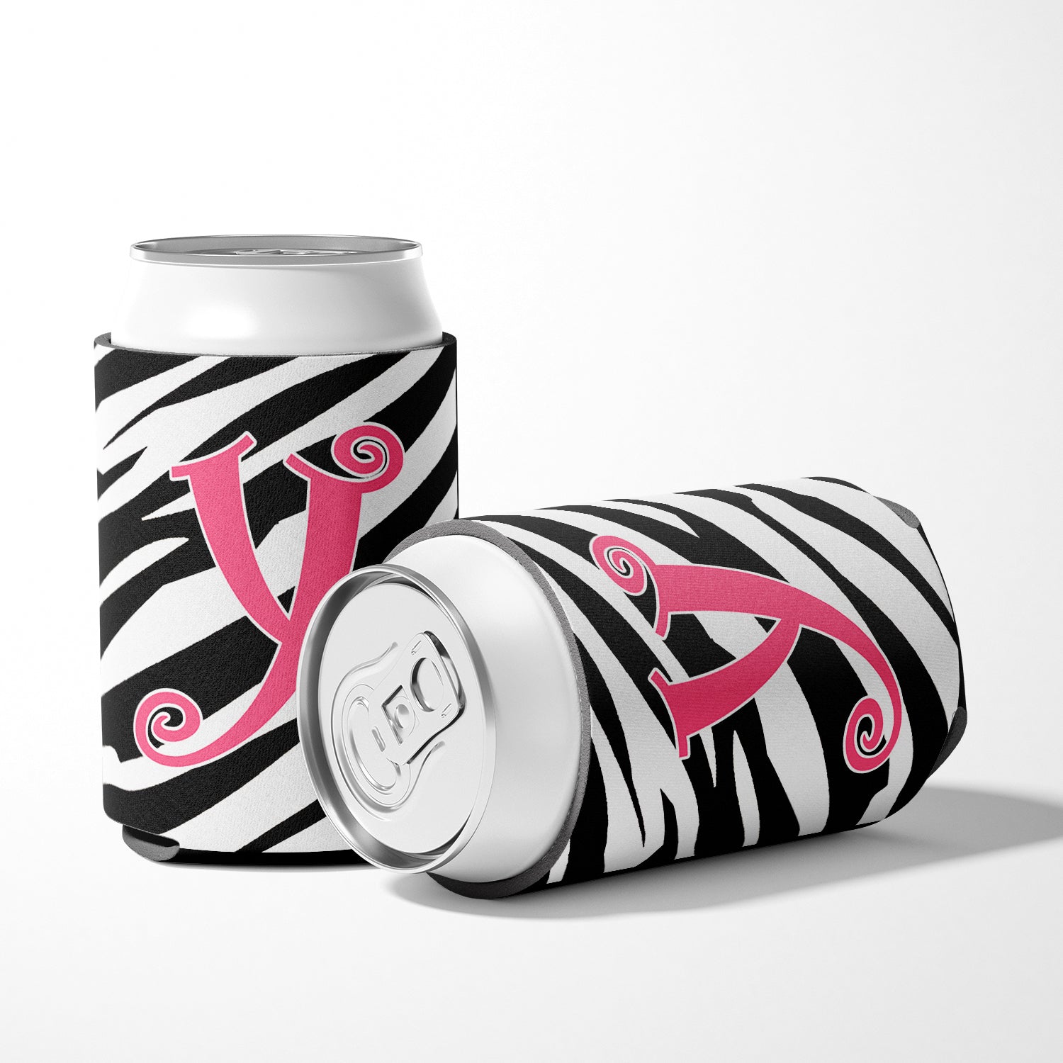Letter Y Initial Monogram - Zebra Stripe and Pink Can or Bottle Beverage Insulator Hugger.