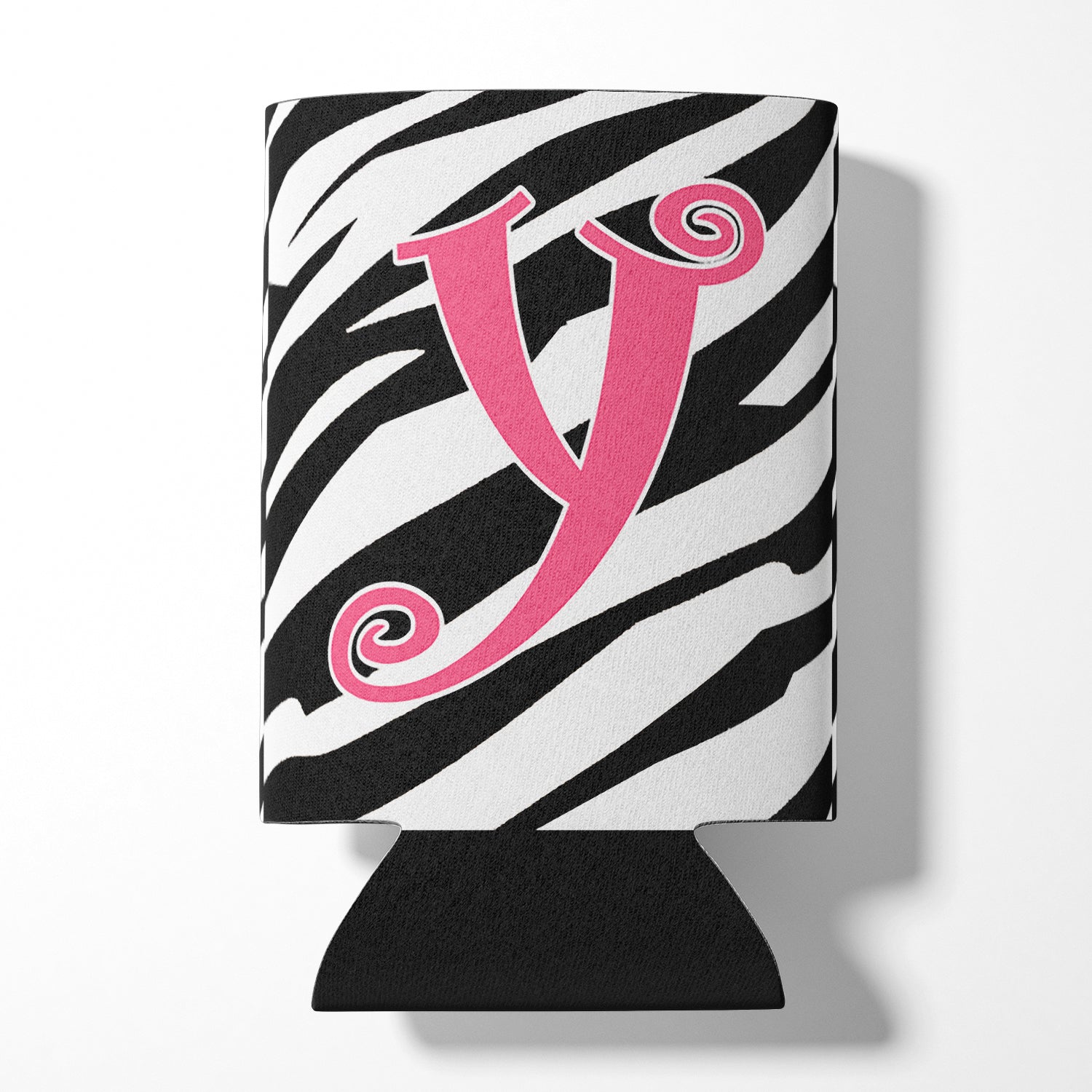 Lettre Y monogramme initial - Zebra Stripe et Pink Can ou Bottle Beverage Insulator Hugger