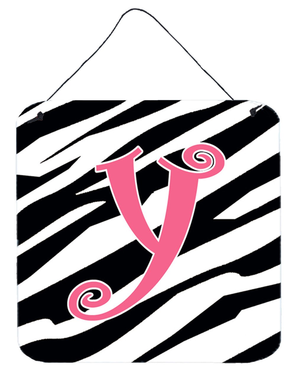 Letter Y Initial  Zebra Stripe and Pink Wall or Door Hanging Prints by Caroline's Treasures
