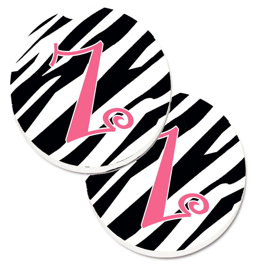 Monogram Initial Z Zebra Stripe and Pink  Set of 2 Cup Holder Car Coasters CJ1037-ZCARC by Caroline&#39;s Treasures
