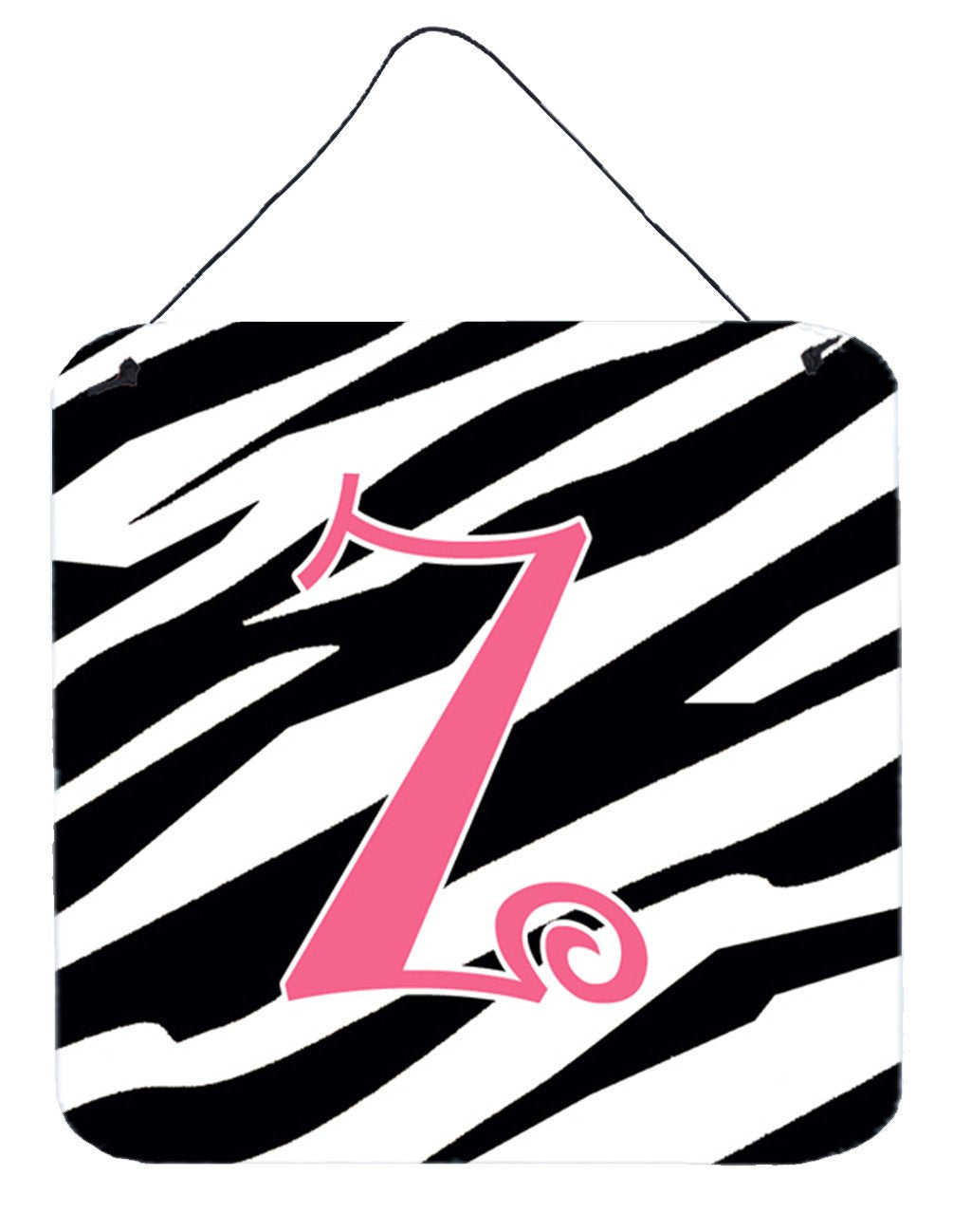 Letter Z Initial  Zebra Stripe and Pink Wall or Door Hanging Prints by Caroline&#39;s Treasures