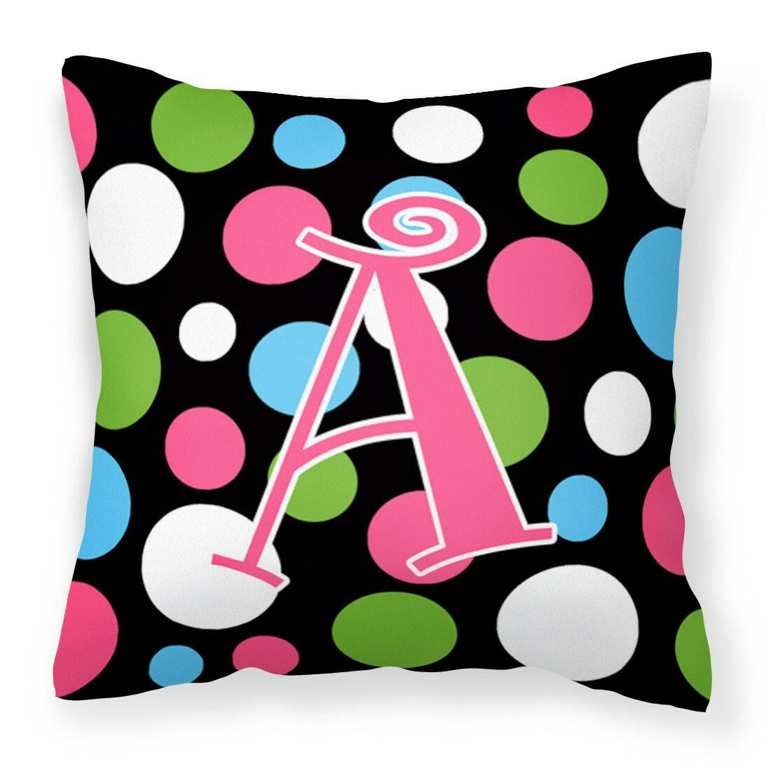 Letter A Monogram - Polkadots and Pink Fabric Decorative Pillow CJ1038-APW1414 - the-store.com