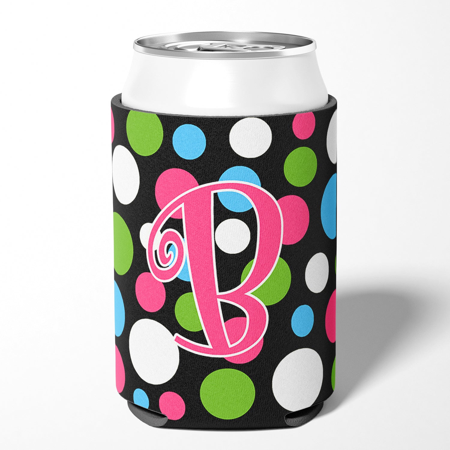 Letter B Initial Monogram - Polkadots and Pink Can or Bottle Beverage Insulator Hugger