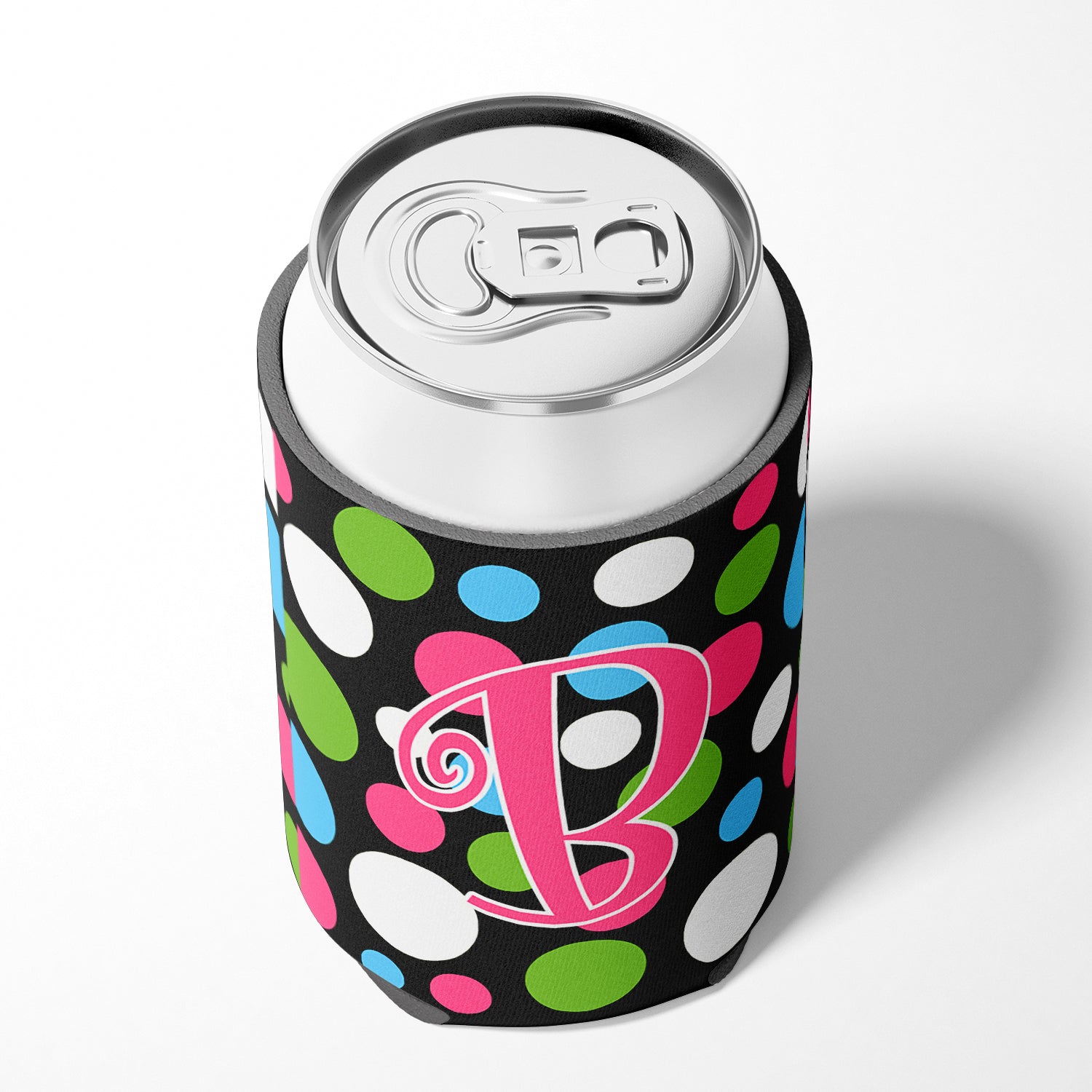 Letter B Initial Monogram - Polkadots and Pink Can or Bottle Beverage Insulator Hugger.