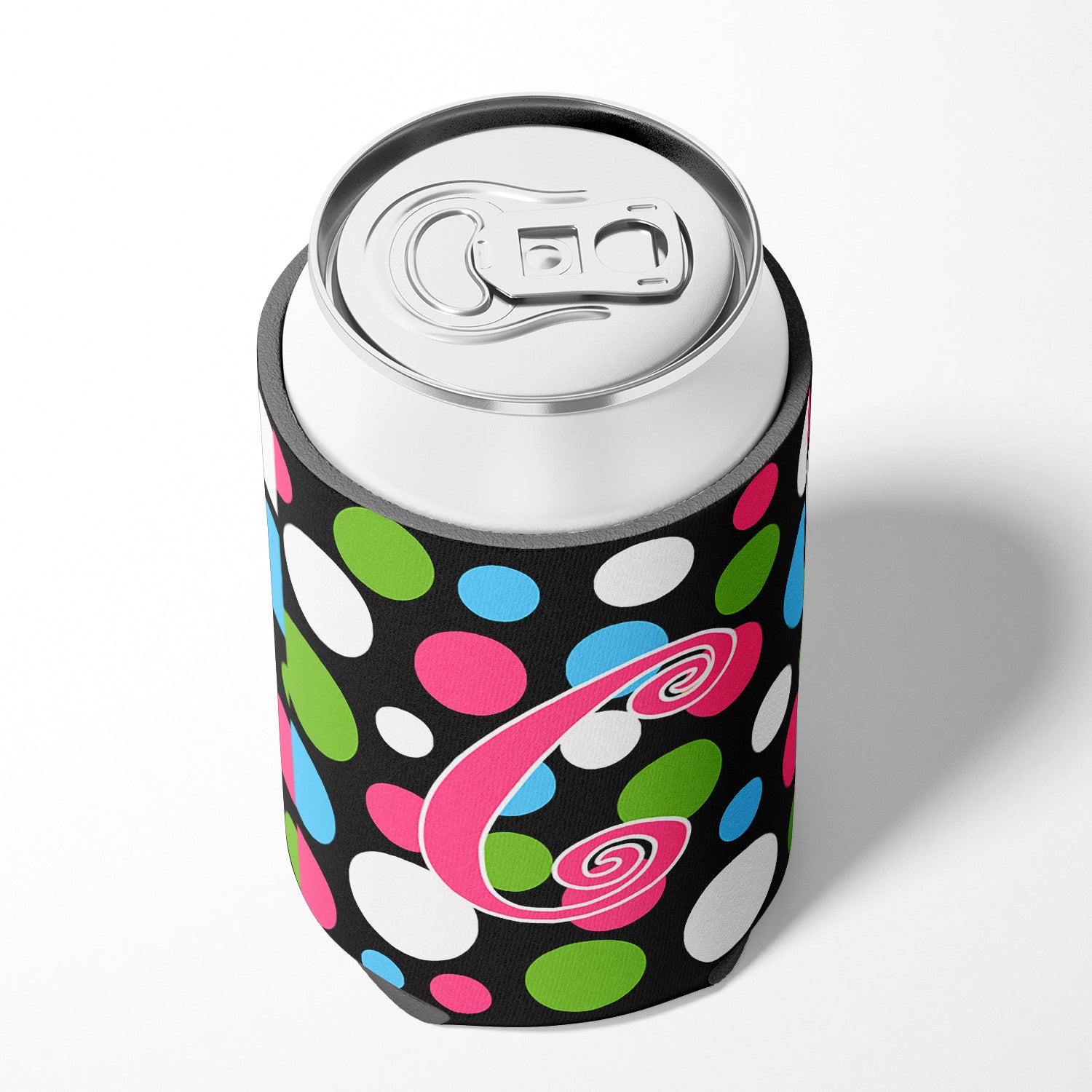 Letter C Initial Monogram - Polkadots and Pink Can or Bottle Beverage Insulator Hugger.