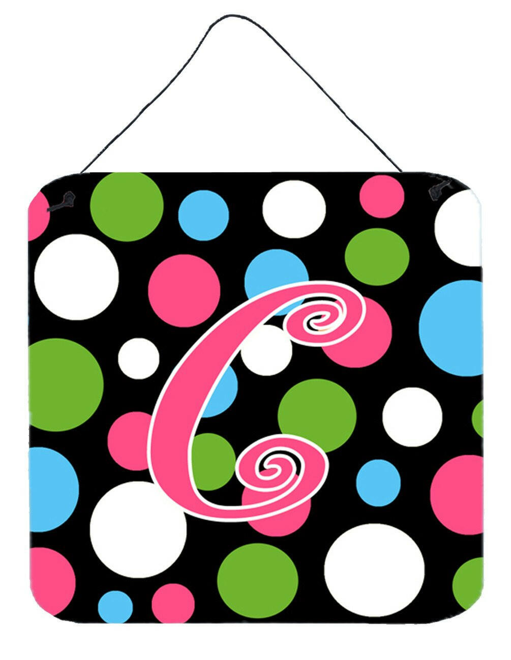 Letter C Initial Monogram - Polkadots and Pink Wall or Door Hanging Prints by Caroline&#39;s Treasures
