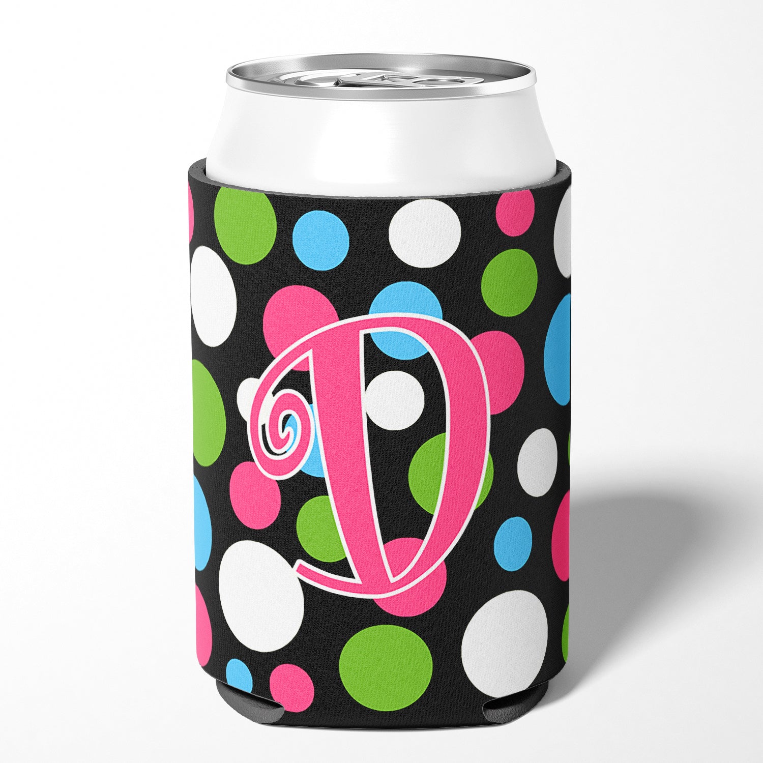 Letter D Initial Monogram - Polkadots and Pink Can or Bottle Beverage Insulator Hugger.