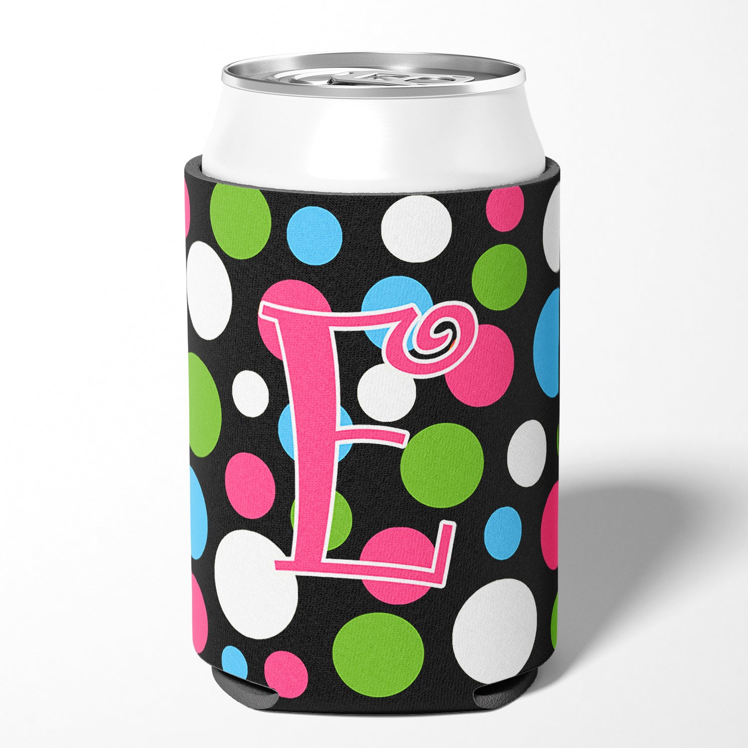Letter E Initial Monogram - Polkadots and Pink Can or Bottle Beverage Insulator Hugger