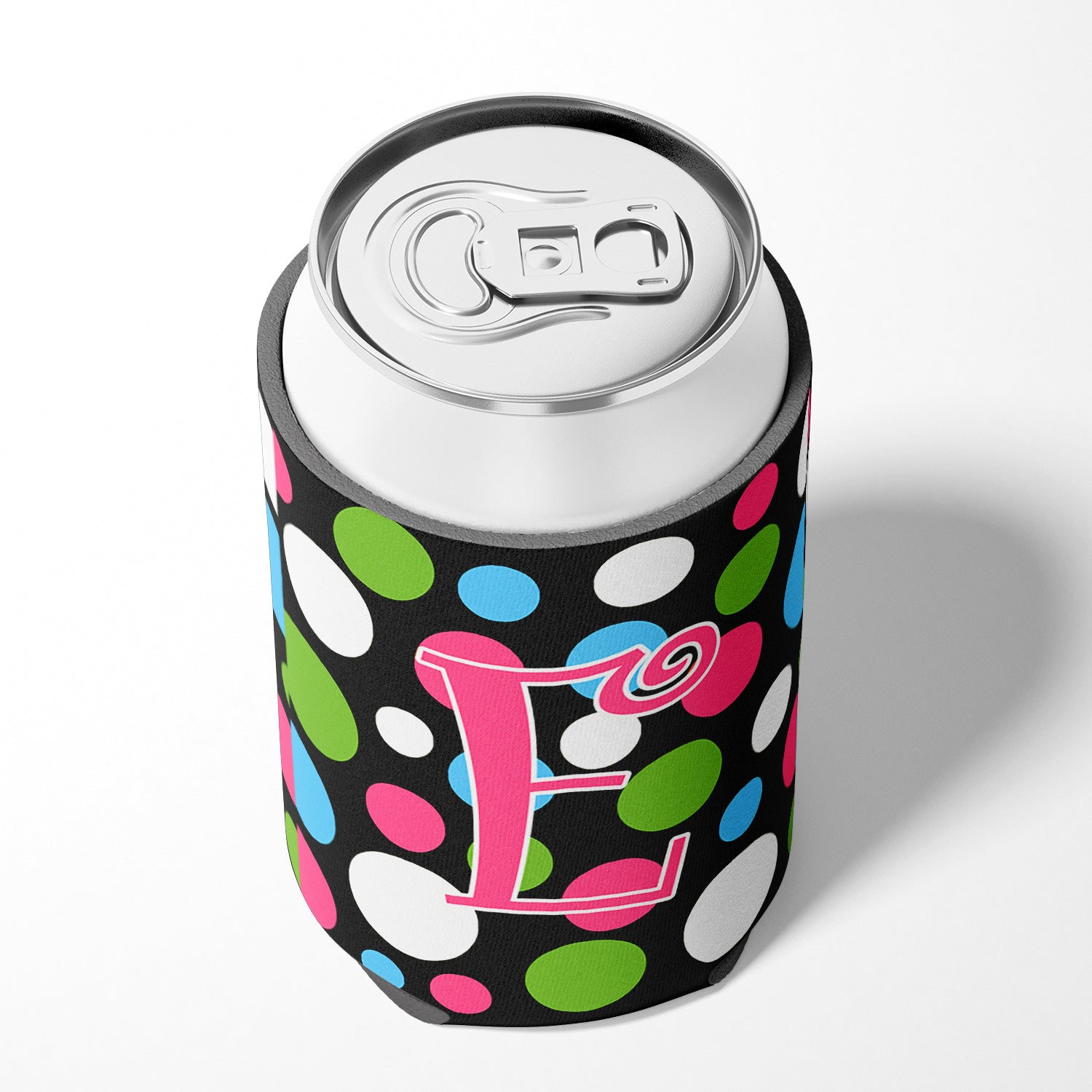 Letter E Initial Monogram - Polkadots and Pink Can or Bottle Beverage Insulator Hugger.