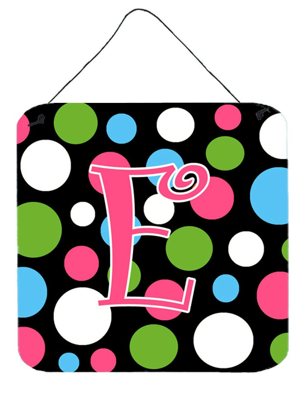 Letter E Initial Monogram - Polkadots and Pink Wall or Door Hanging Prints by Caroline&#39;s Treasures